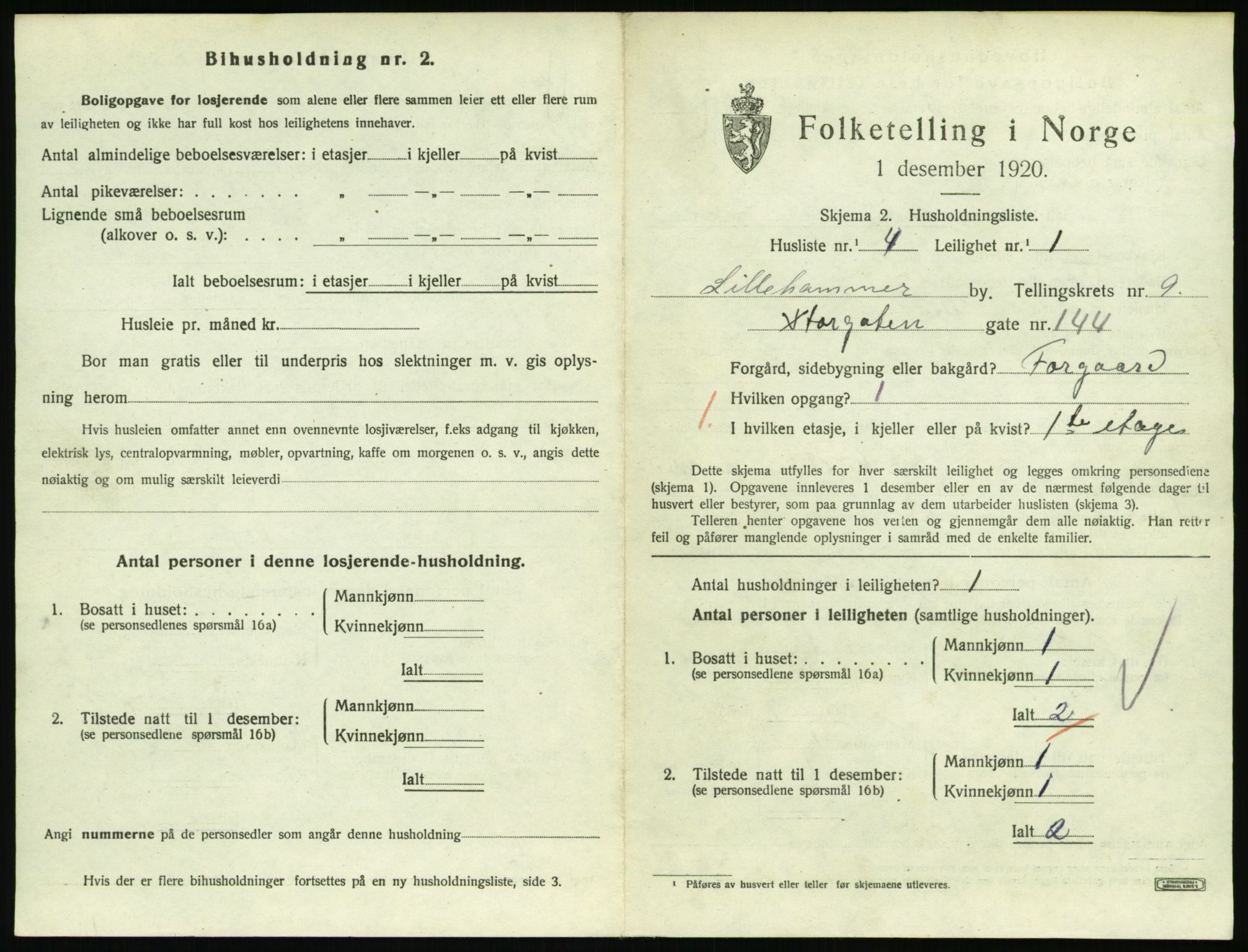 SAH, 1920 census for Lillehammer, 1920, p. 3058