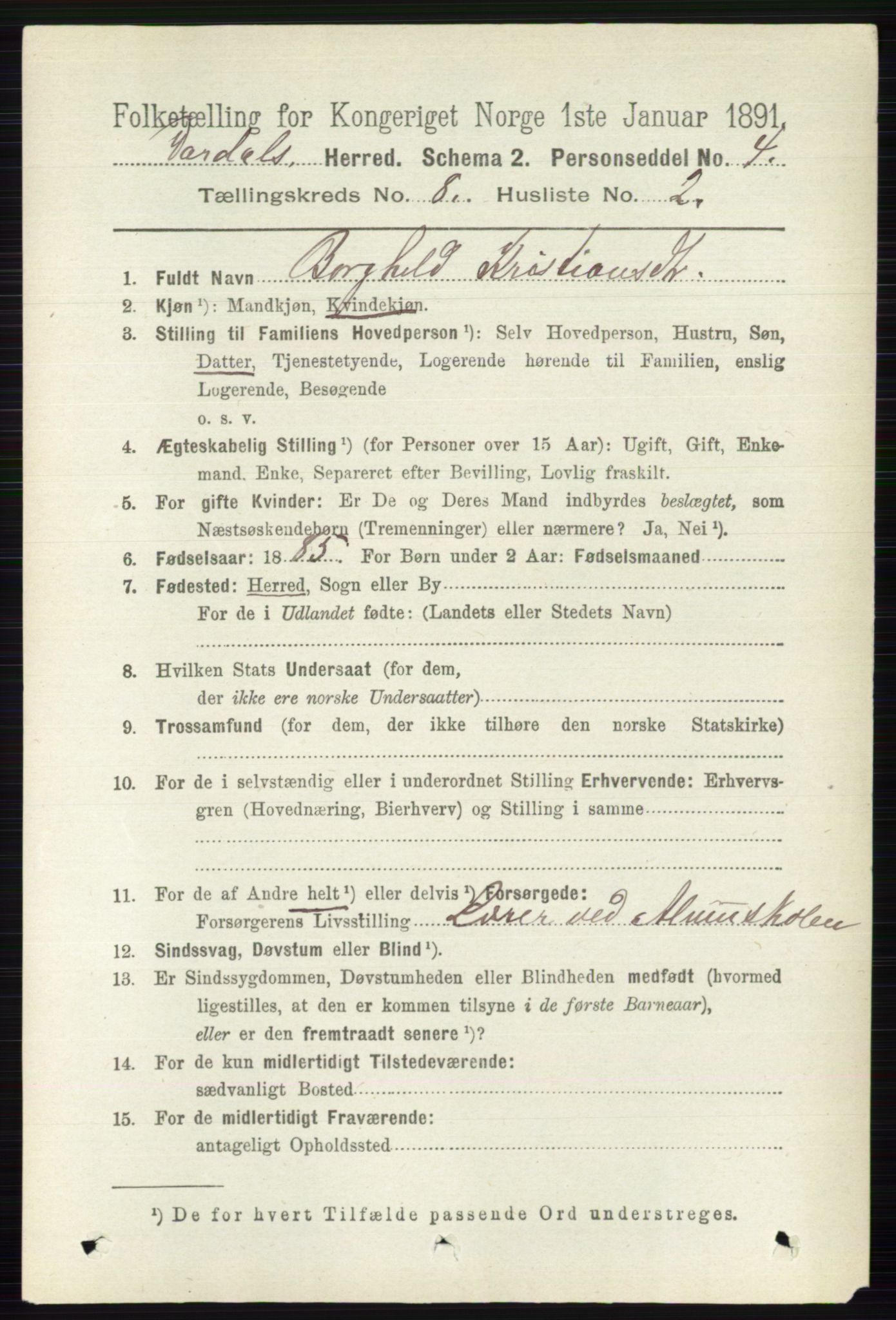 RA, 1891 census for 0527 Vardal, 1891, p. 3698