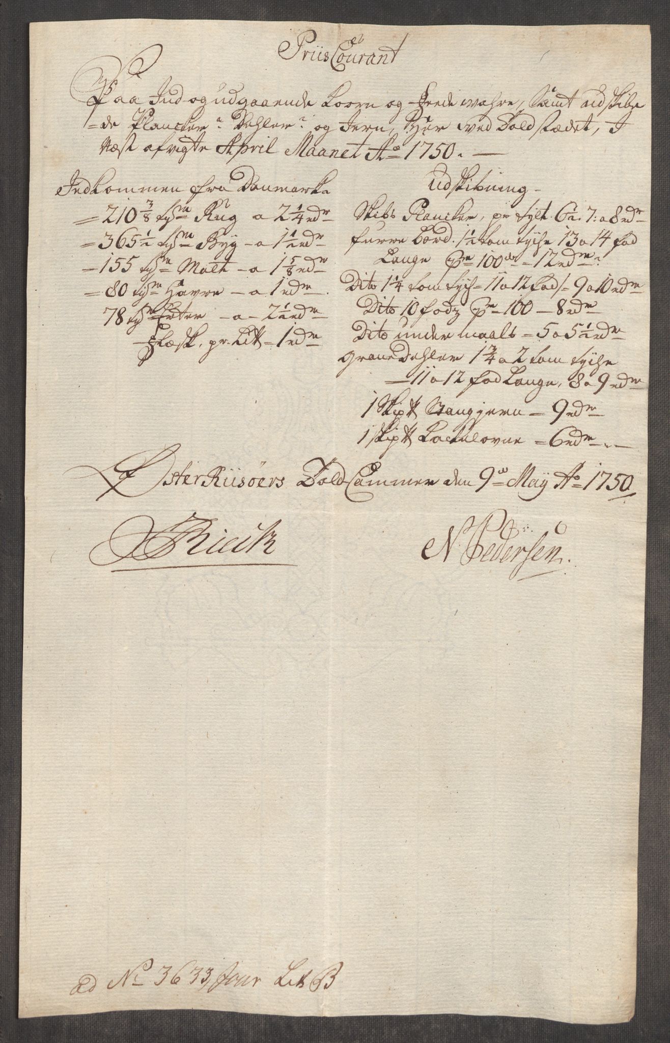 Rentekammeret inntil 1814, Realistisk ordnet avdeling, AV/RA-EA-4070/Oe/L0004: [Ø1]: Priskuranter, 1749-1752, p. 387