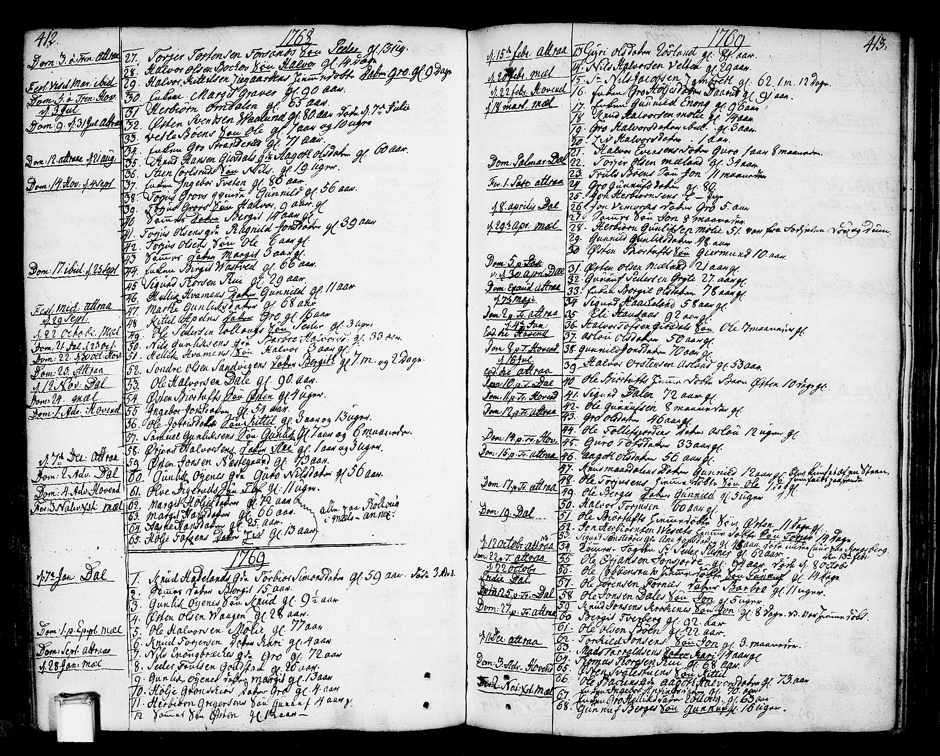 Tinn kirkebøker, SAKO/A-308/F/Fa/L0002: Parish register (official) no. I 2, 1757-1810, p. 412-413