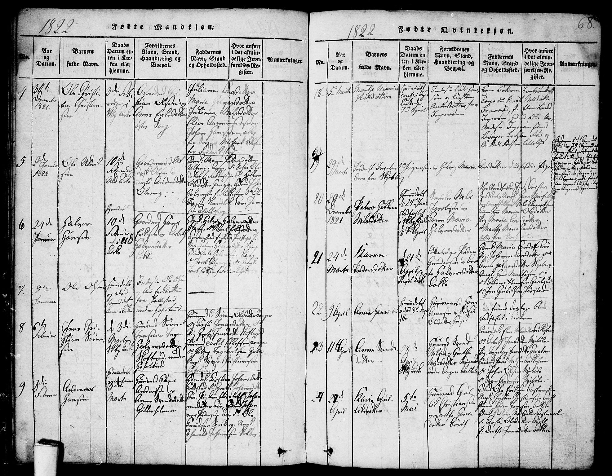 Skjeberg prestekontor Kirkebøker, AV/SAO-A-10923/F/Fa/L0004: Parish register (official) no. I 4, 1815-1830, p. 68