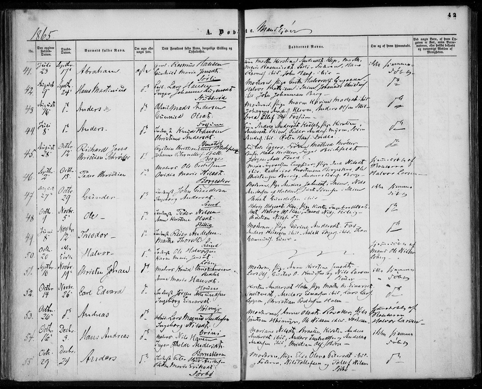 Gjerpen kirkebøker, SAKO/A-265/F/Fa/L0008a: Parish register (official) no. I 8A, 1857-1871, p. 42