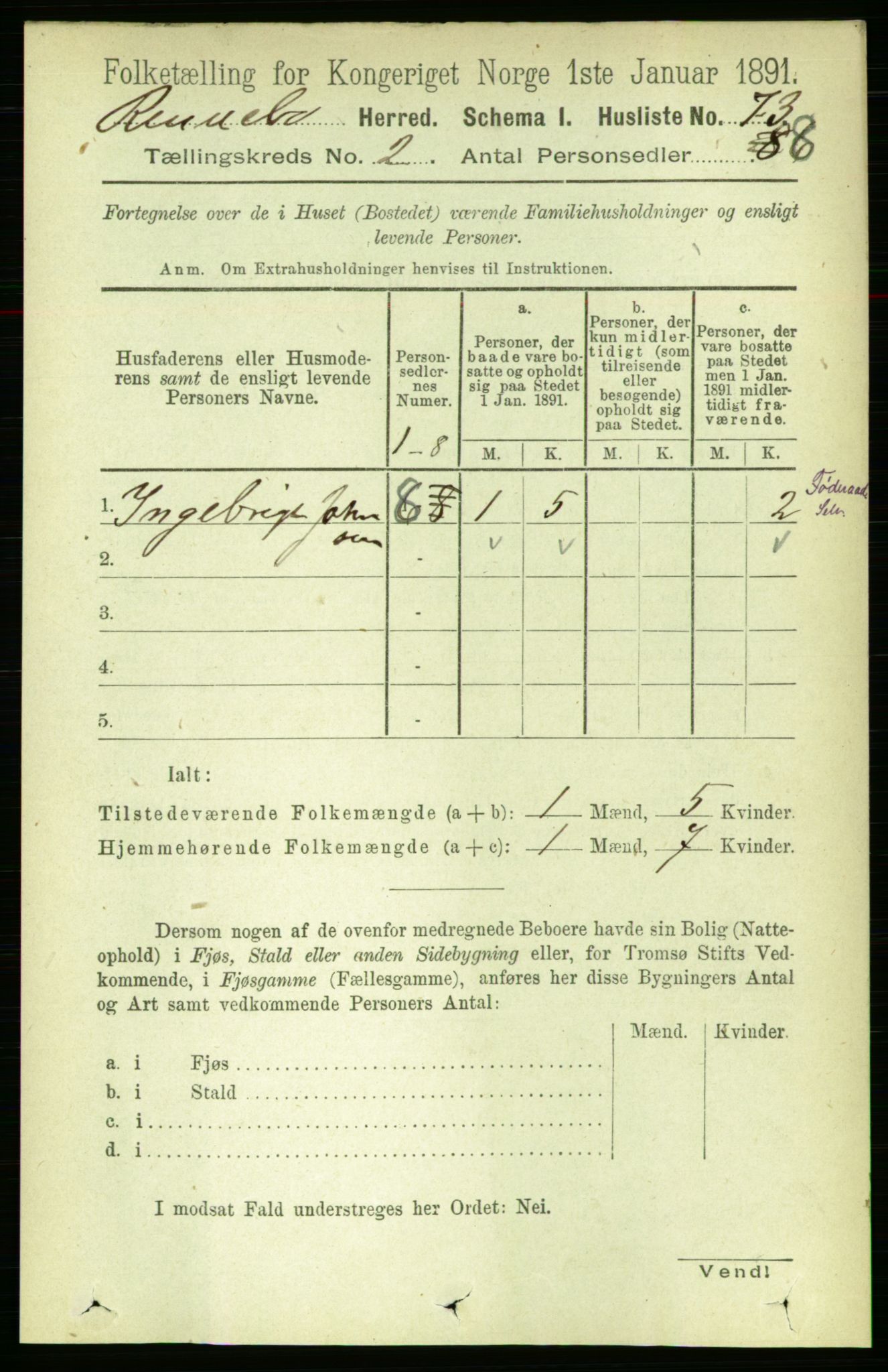 RA, 1891 census for 1635 Rennebu, 1891, p. 696