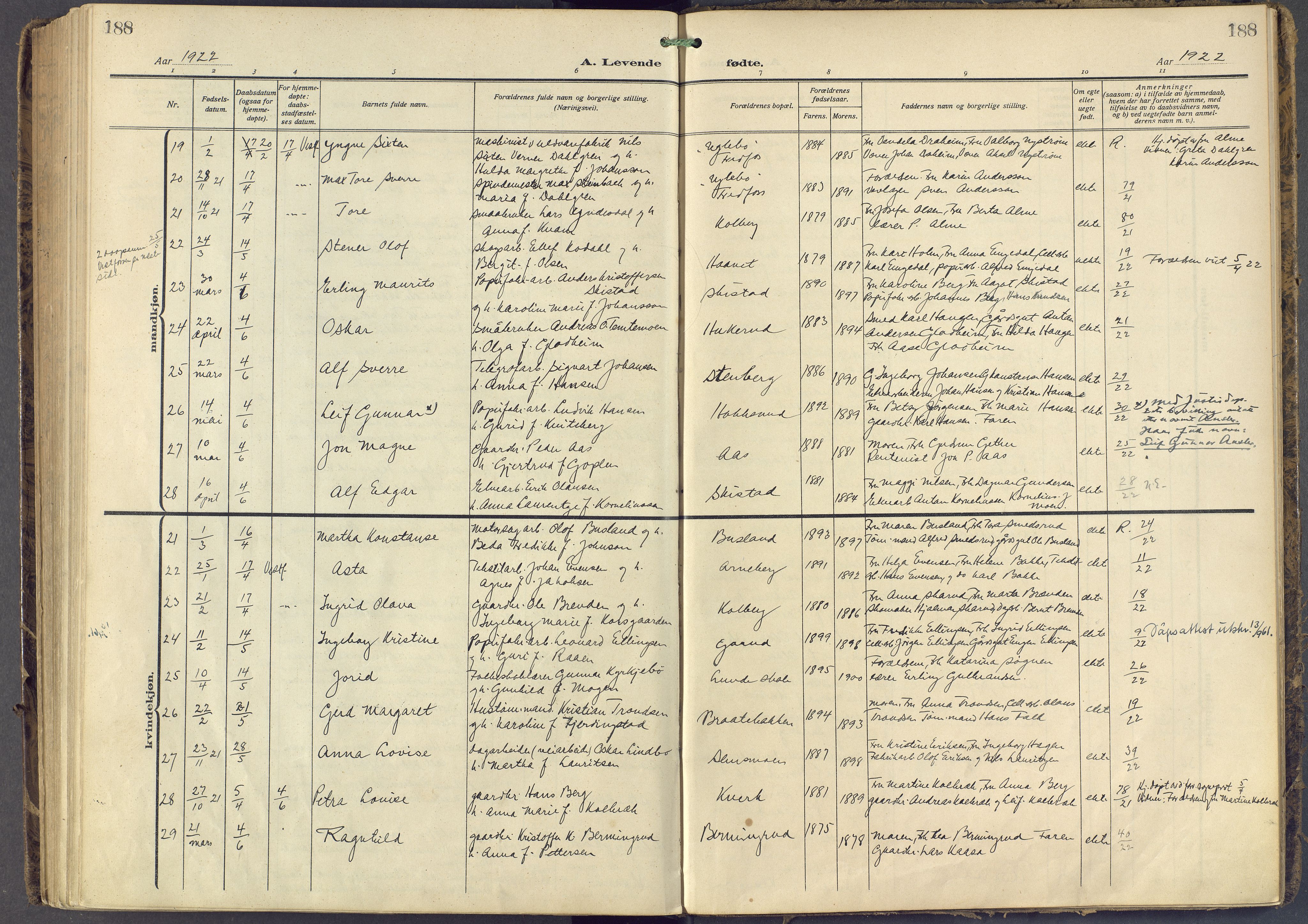 Eiker kirkebøker, SAKO/A-4/F/Fb/L0009: Parish register (official) no. II 9, 1908-1923, p. 188