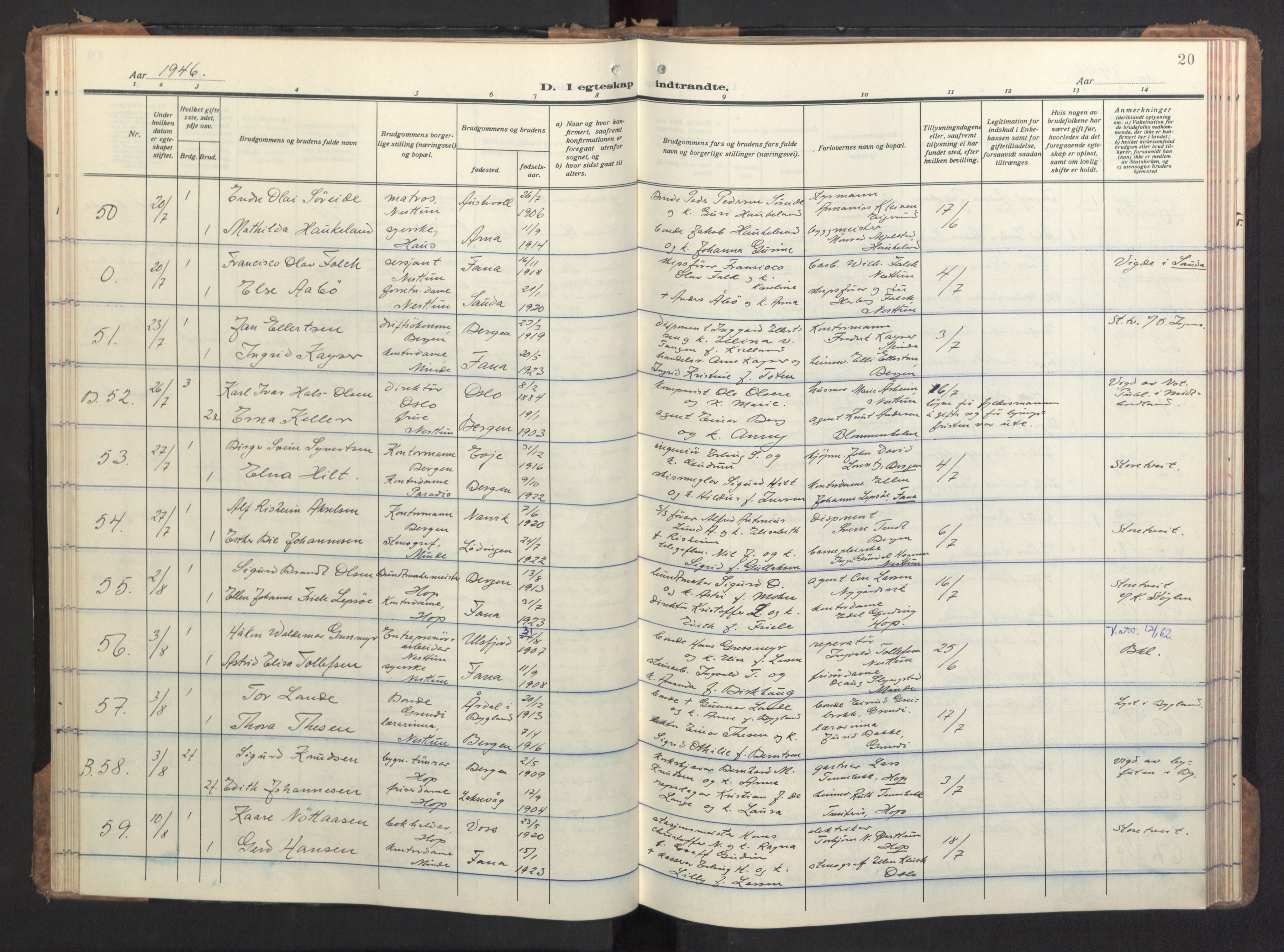 Birkeland Sokneprestembete, SAB/A-74601/H/Haa/Haac/L0001: Parish register (official) no. C 1, 1944-1954, p. 20