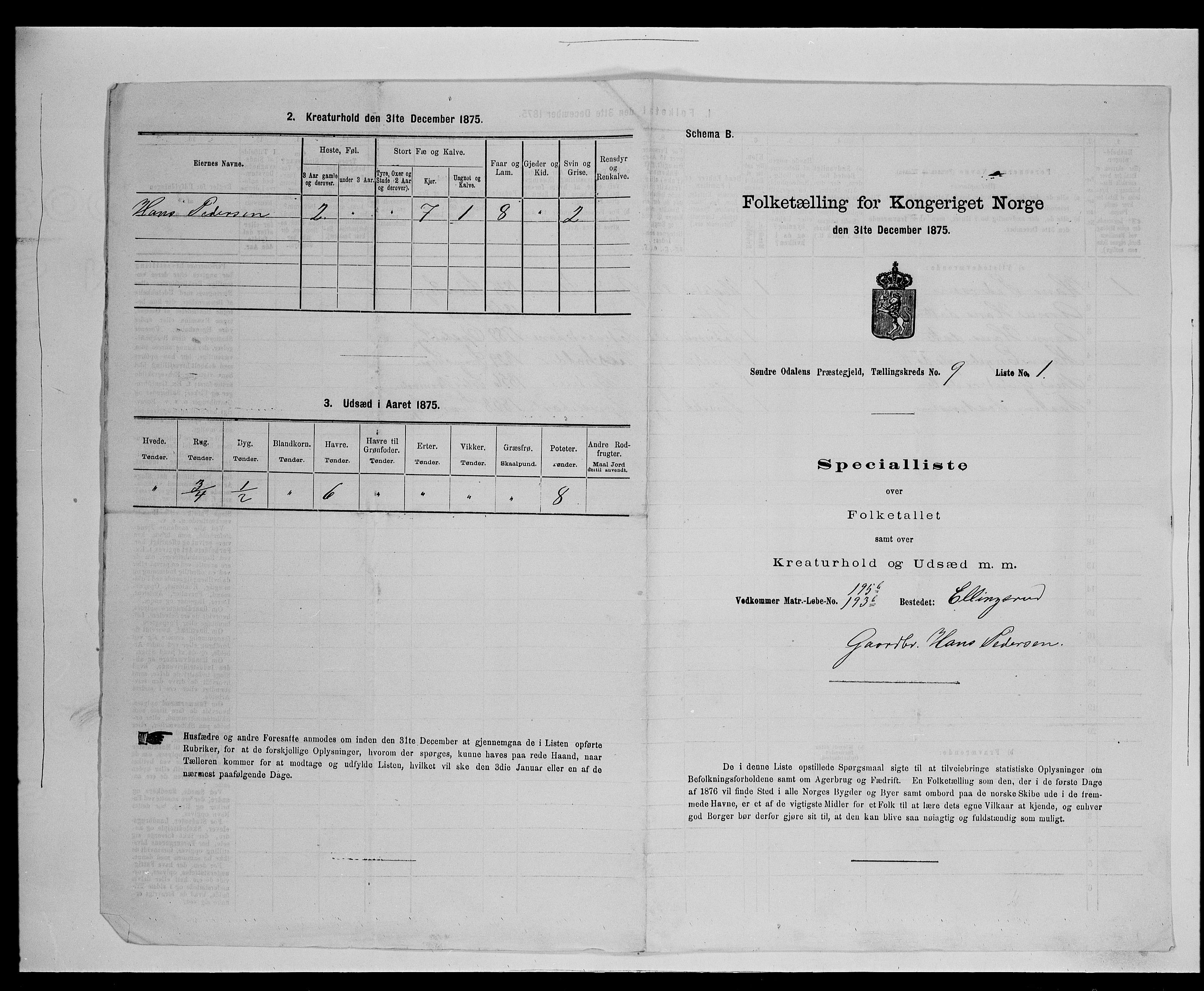 SAH, 1875 census for 0419P Sør-Odal, 1875, p. 879