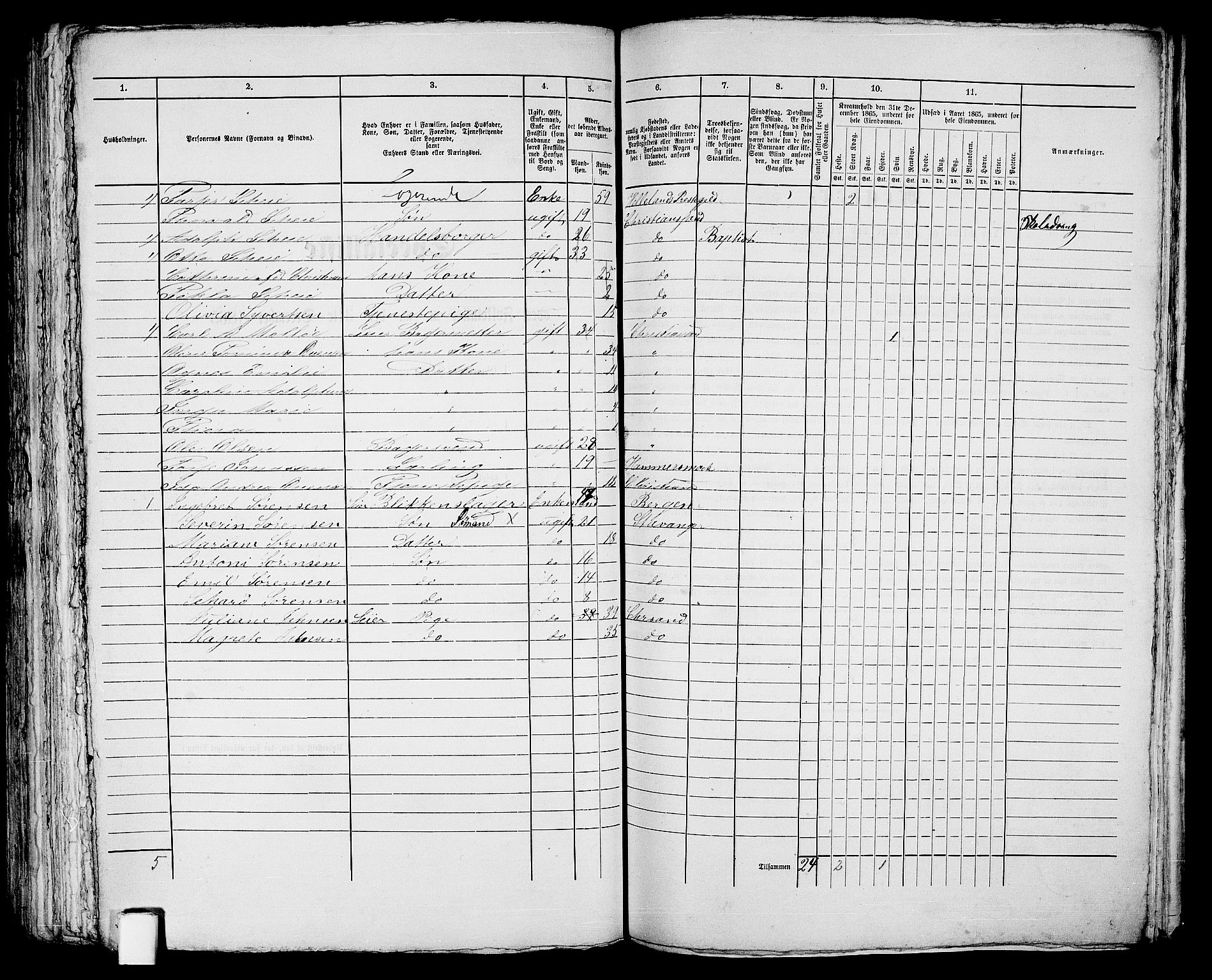 RA, 1865 census for Kristiansand, 1865, p. 301