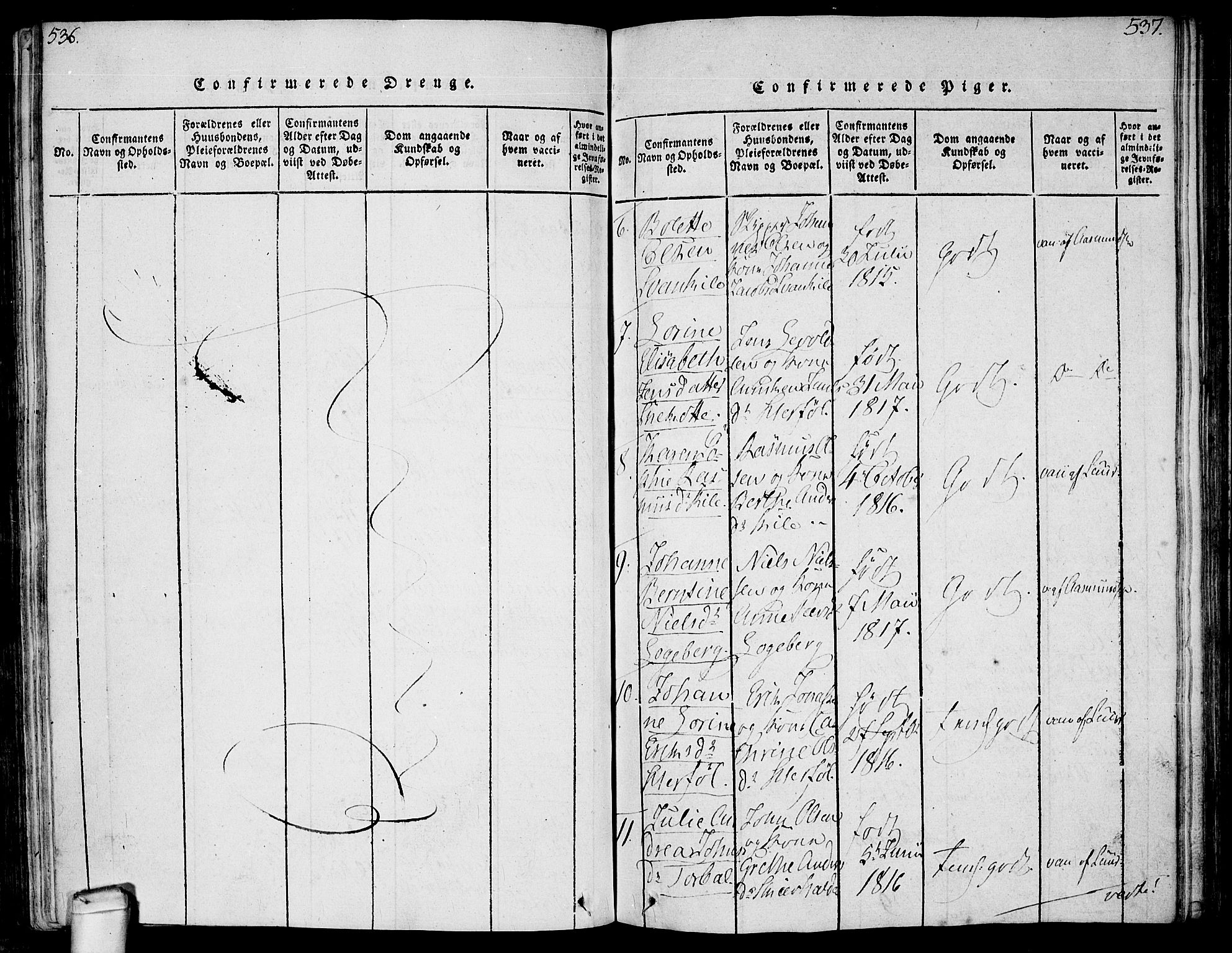 Hvaler prestekontor Kirkebøker, AV/SAO-A-2001/F/Fa/L0005: Parish register (official) no. I 5, 1816-1845, p. 536-537