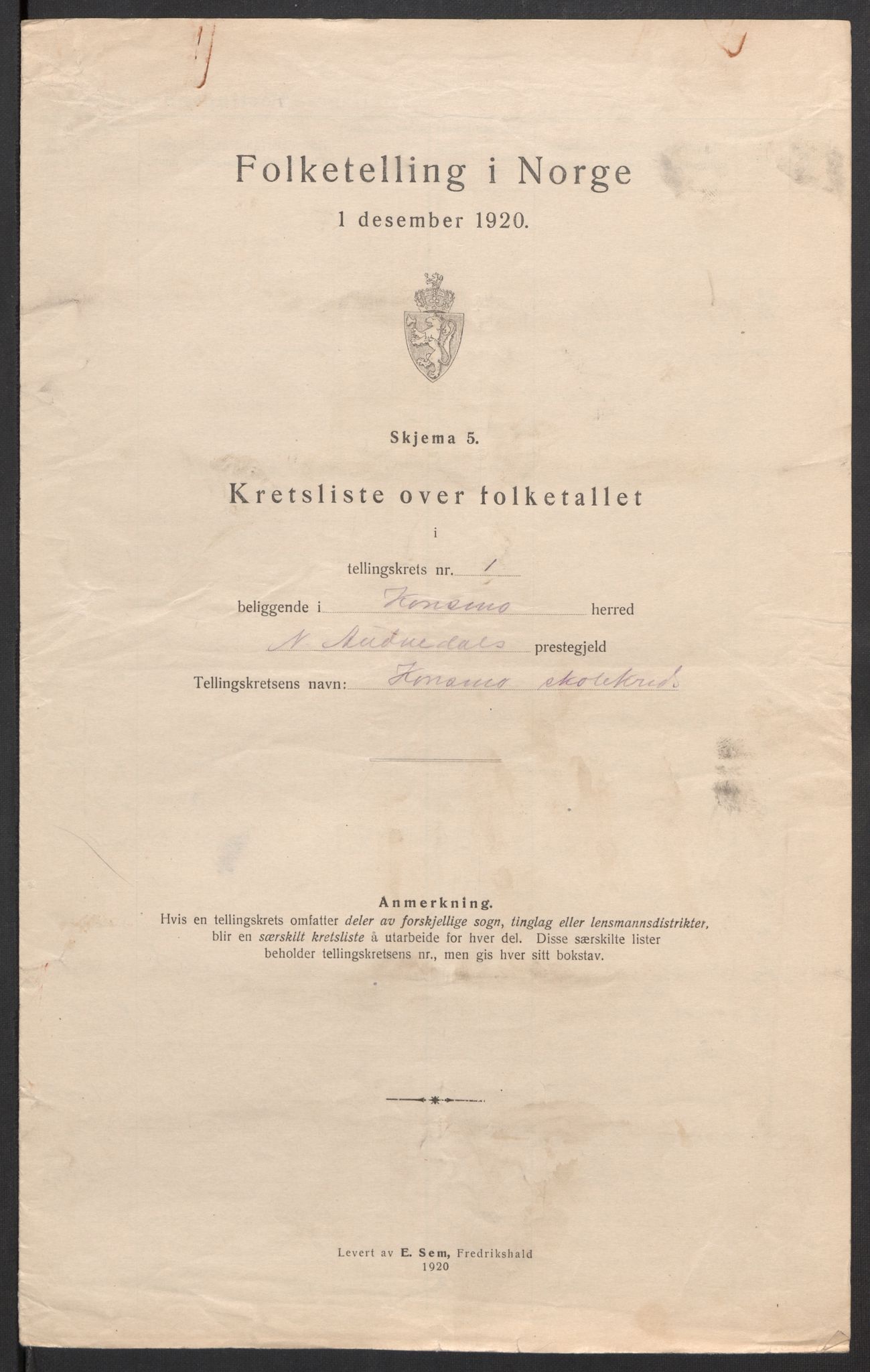 SAK, 1920 census for Konsmo, 1920, p. 6