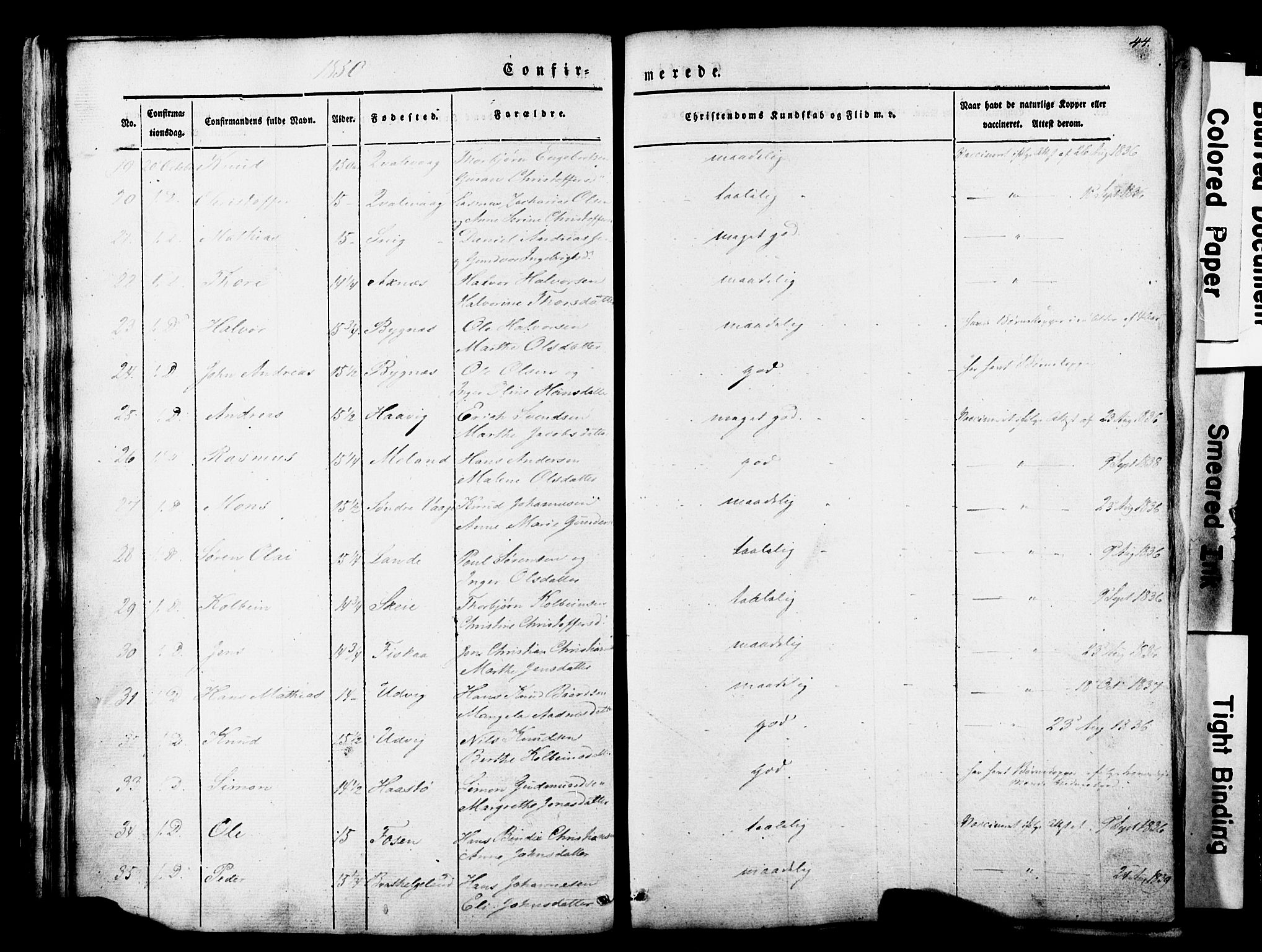 Avaldsnes sokneprestkontor, AV/SAST-A -101851/H/Ha/Haa/L0007: Parish register (official) no. A 7, 1841-1853, p. 44