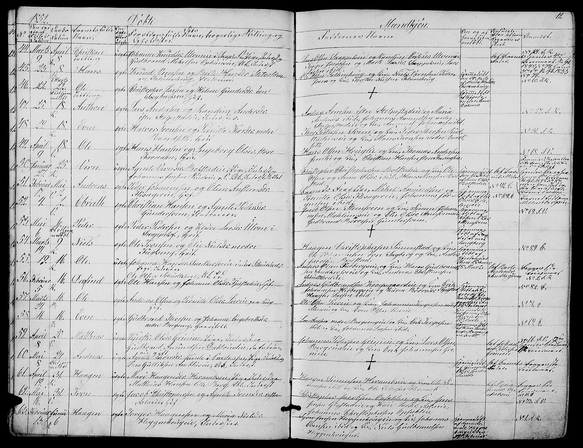 Ringsaker prestekontor, AV/SAH-PREST-014/L/La/L0006: Parish register (copy) no. 6, 1851-1860, p. 12