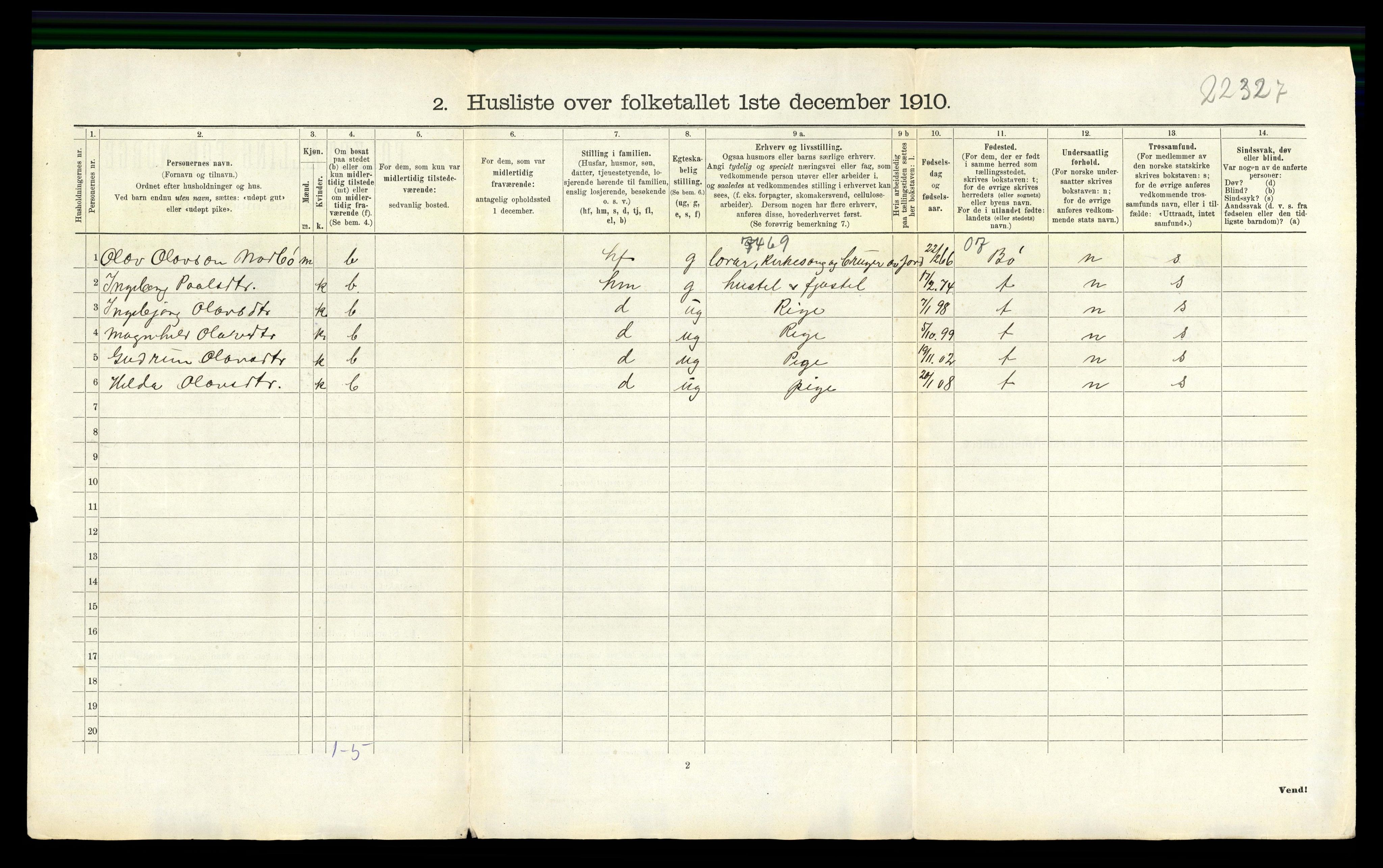 RA, 1910 census for Lunde, 1910, p. 661