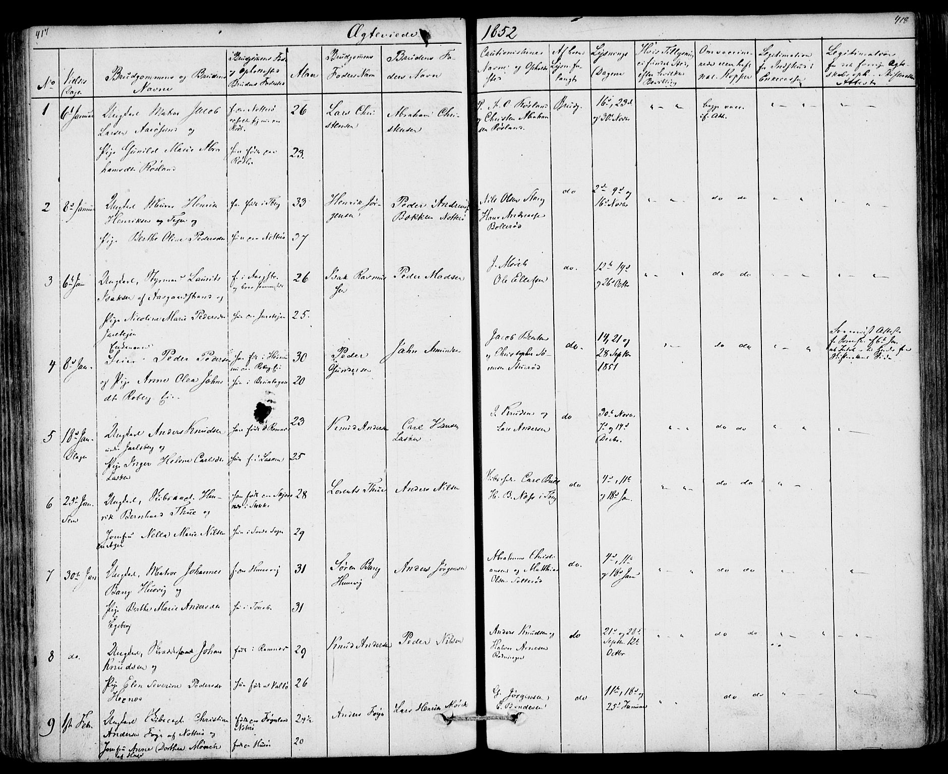 Sem kirkebøker, SAKO/A-5/F/Fa/L0006: Parish register (official) no. I 6, 1843-1855, p. 417-418