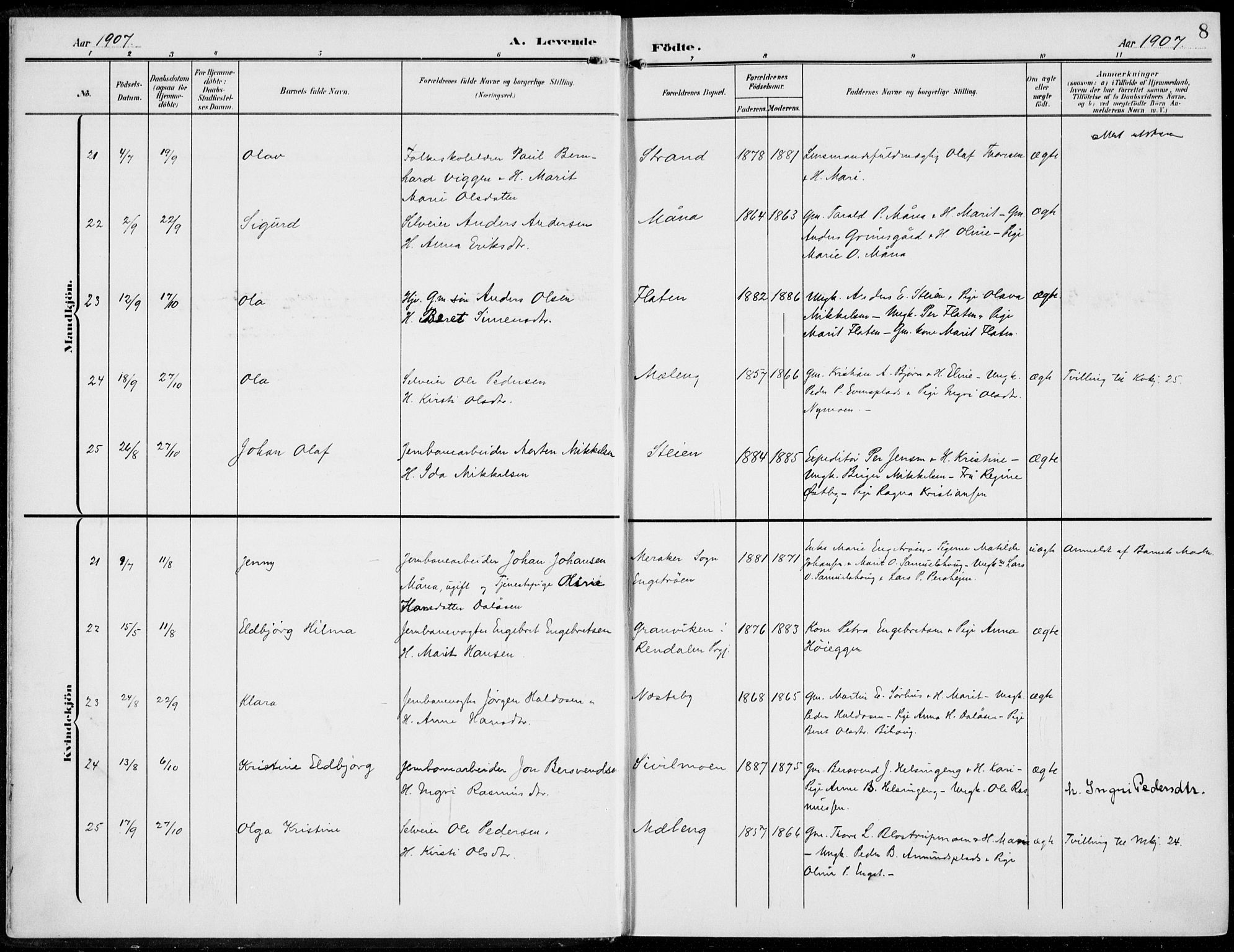 Alvdal prestekontor, AV/SAH-PREST-060/H/Ha/Haa/L0004: Parish register (official) no. 4, 1907-1919, p. 8