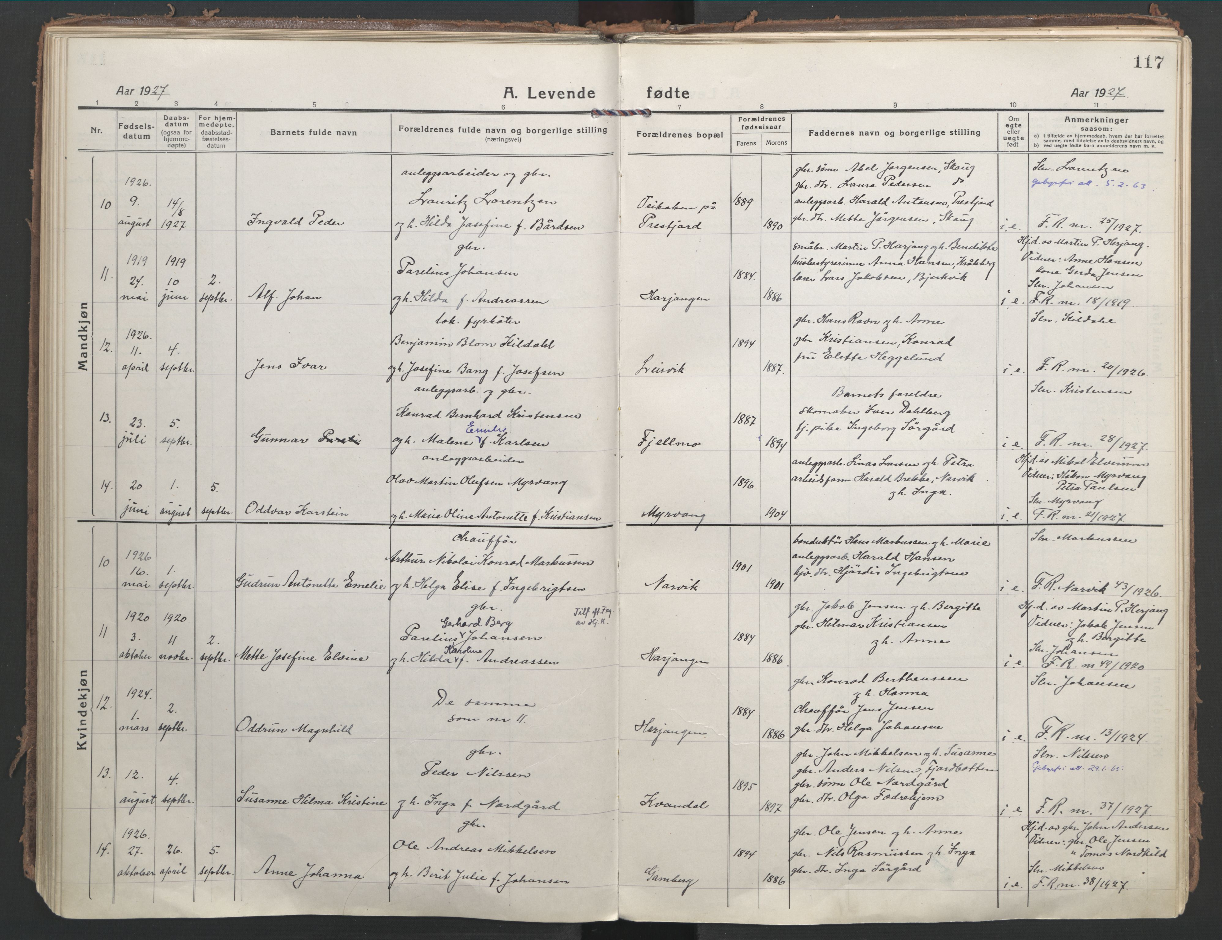 Ministerialprotokoller, klokkerbøker og fødselsregistre - Nordland, SAT/A-1459/866/L0945: Parish register (official) no. 866A08, 1917-1935, p. 117