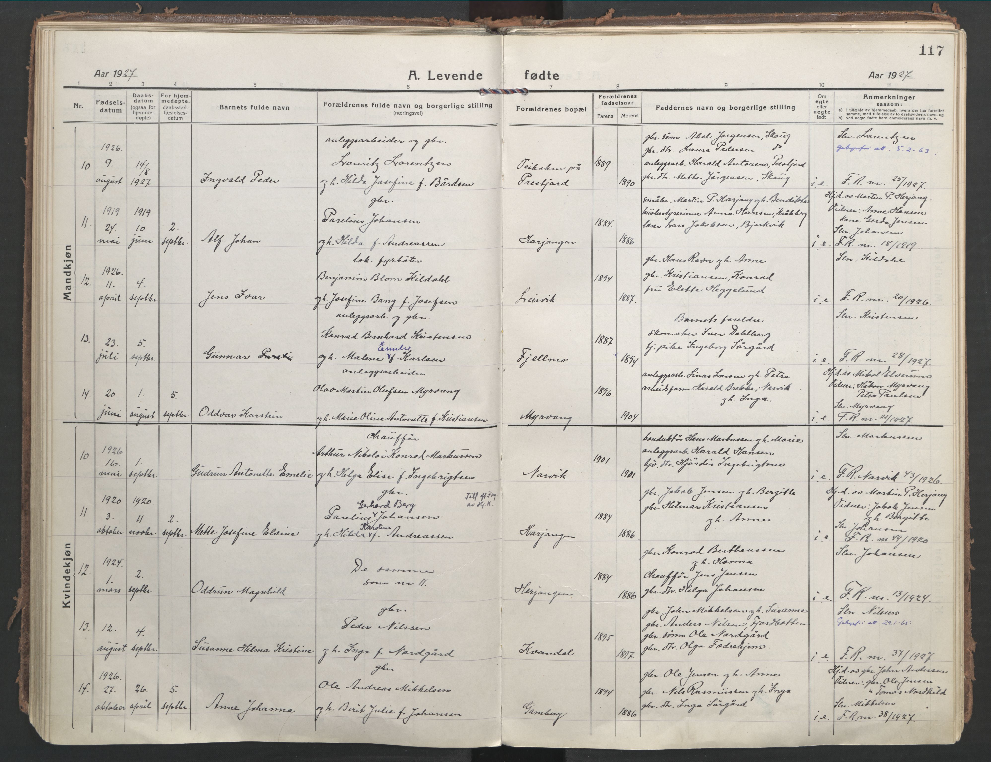Ministerialprotokoller, klokkerbøker og fødselsregistre - Nordland, AV/SAT-A-1459/866/L0945: Parish register (official) no. 866A08, 1917-1935, p. 117