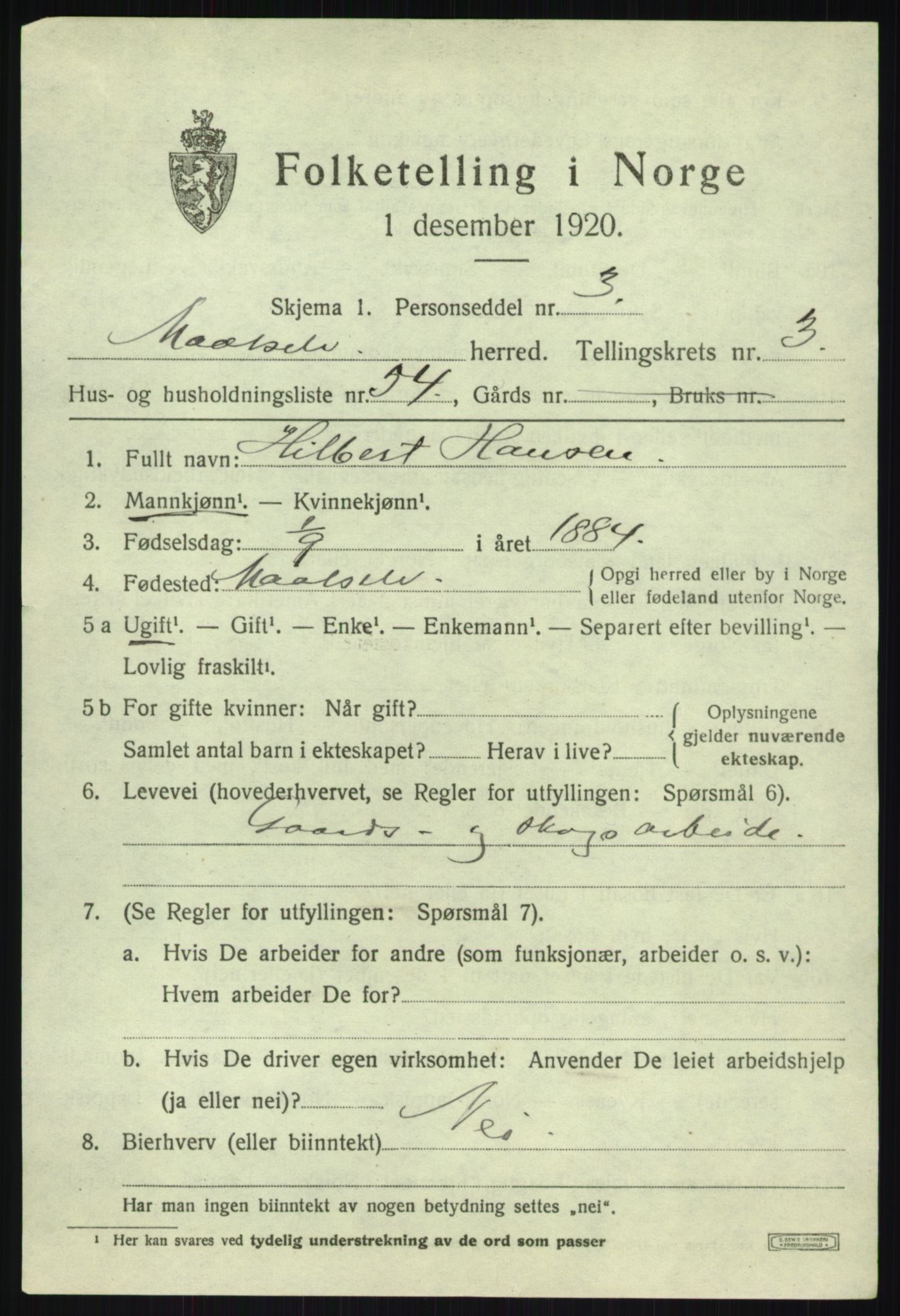 SATØ, 1920 census for Målselv, 1920, p. 2845