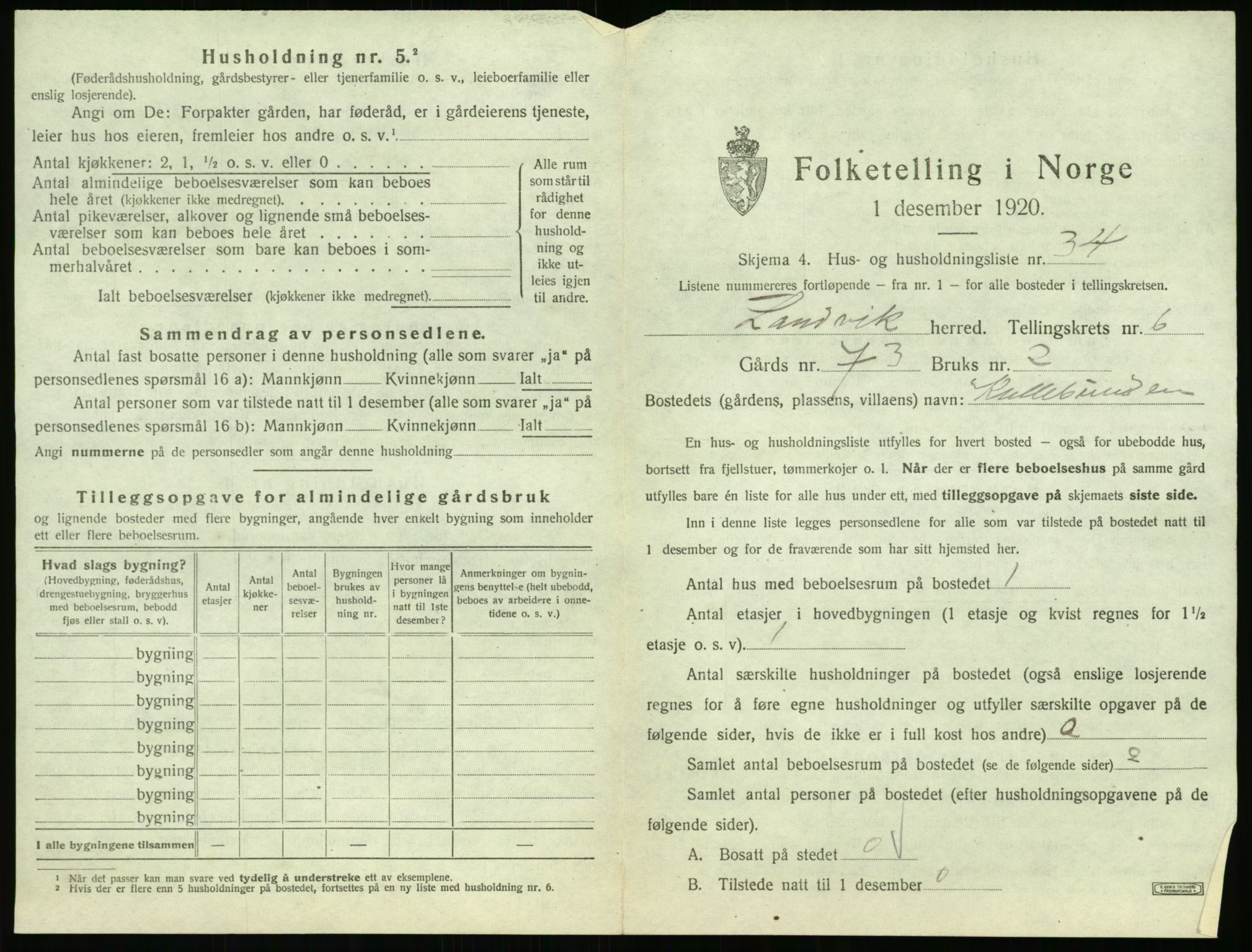 SAK, 1920 census for Landvik, 1920, p. 902