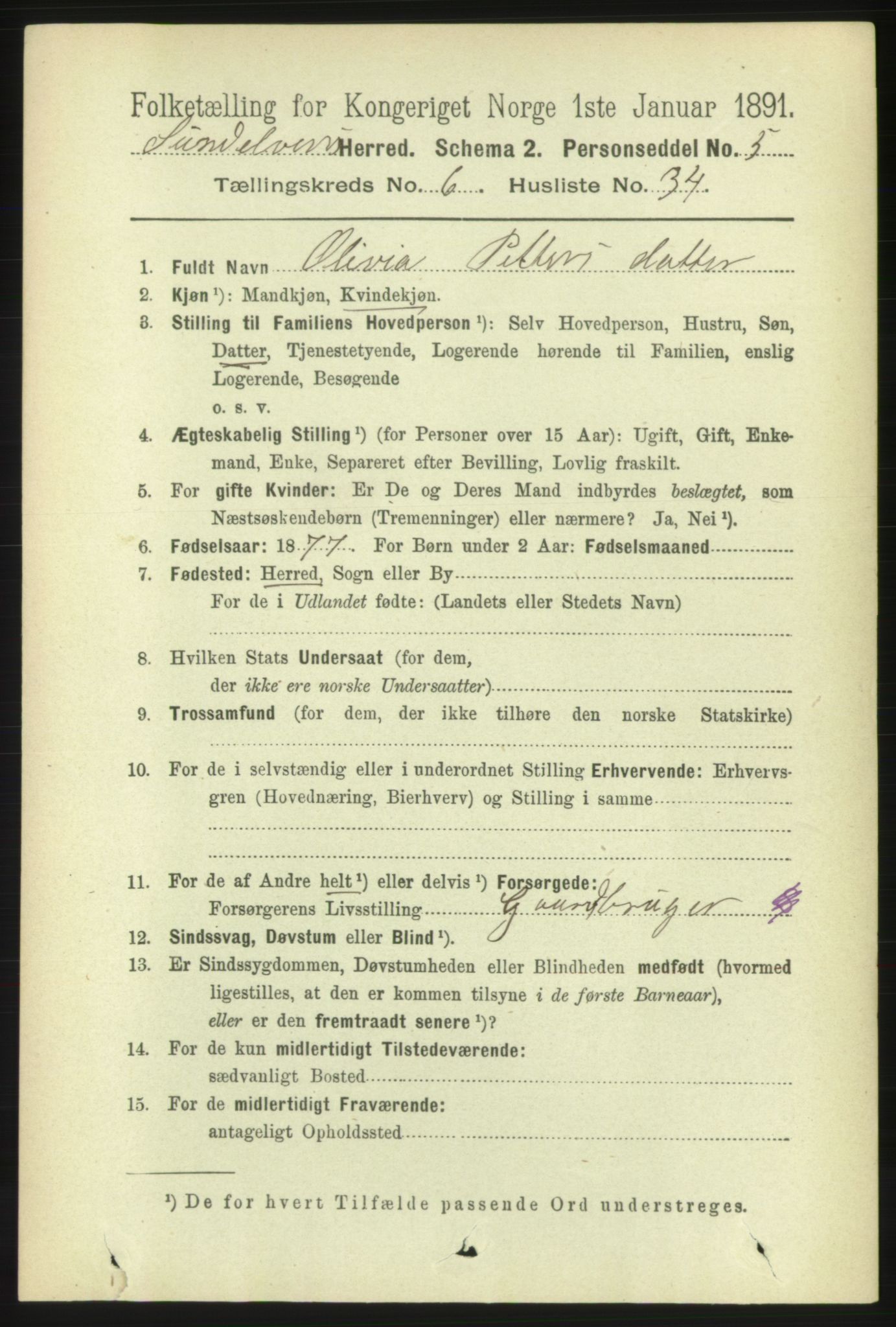 RA, 1891 census for 1523 Sunnylven, 1891, p. 1697