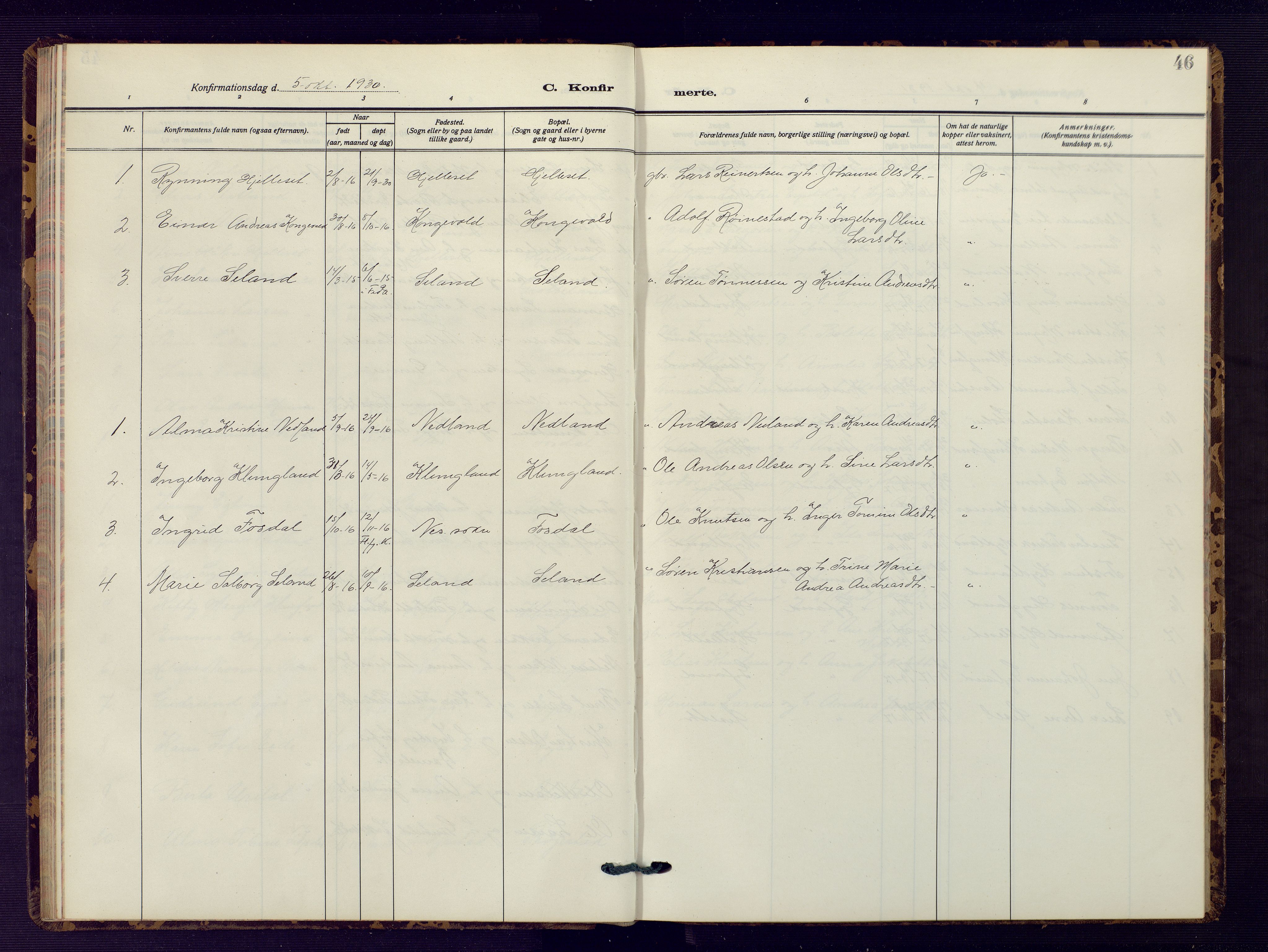 Bakke sokneprestkontor, SAK/1111-0002/F/Fb/Fbb/L0005: Parish register (copy) no. B 5, 1927-1947, p. 46