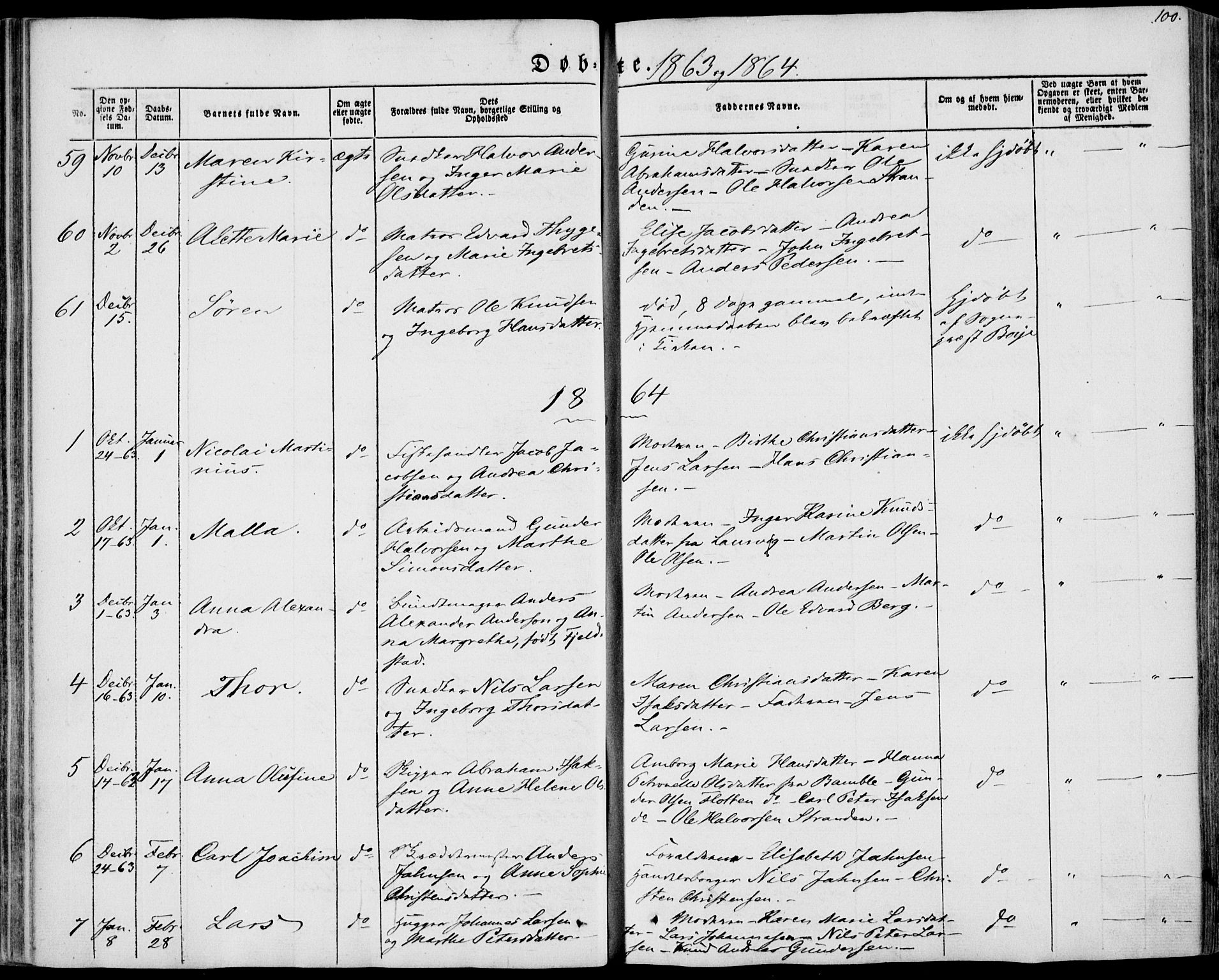 Brevik kirkebøker, SAKO/A-255/F/Fa/L0005: Parish register (official) no. 5, 1847-1865, p. 100