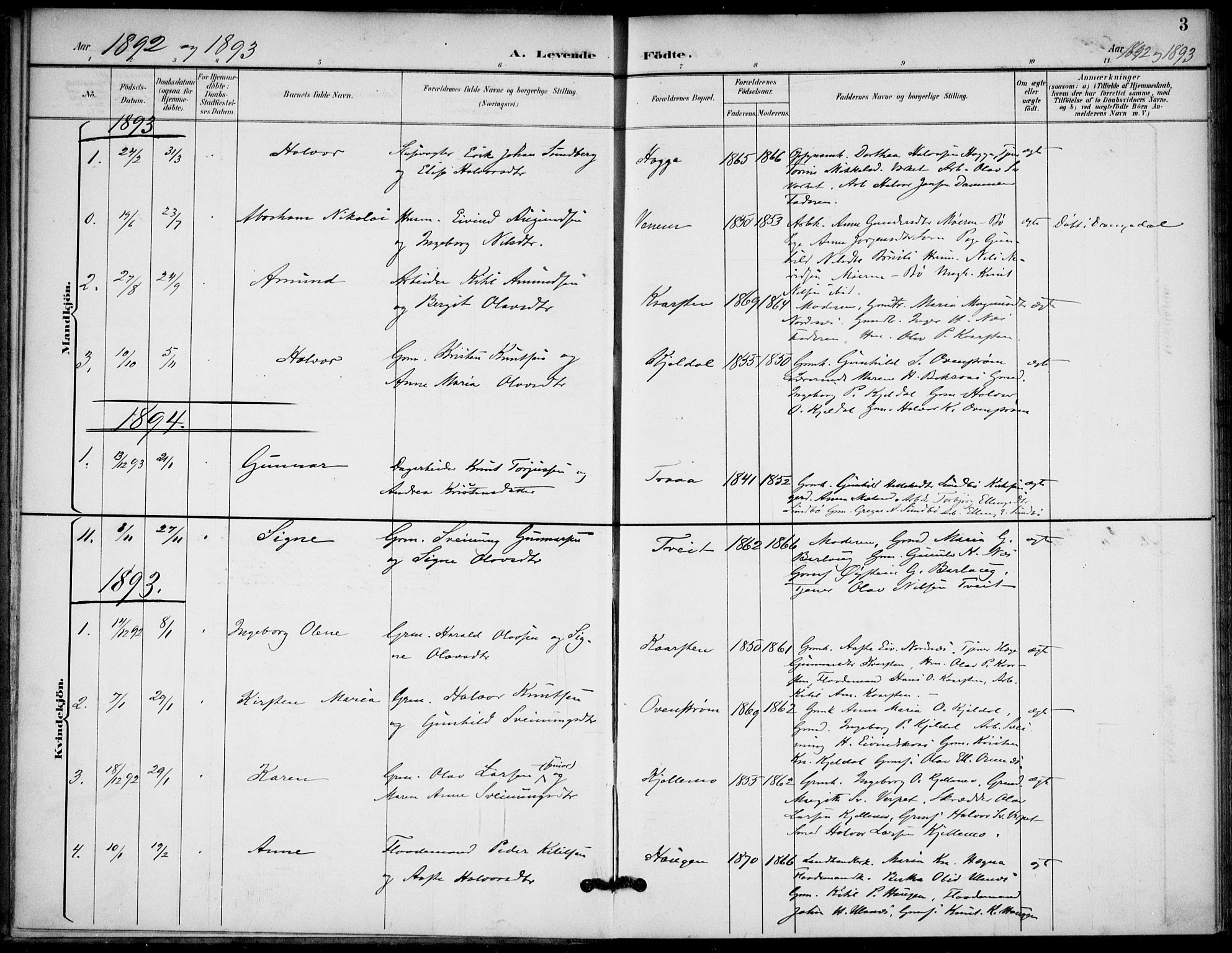 Lunde kirkebøker, SAKO/A-282/F/Fb/L0004: Parish register (official) no. II 4, 1892-1907, p. 3
