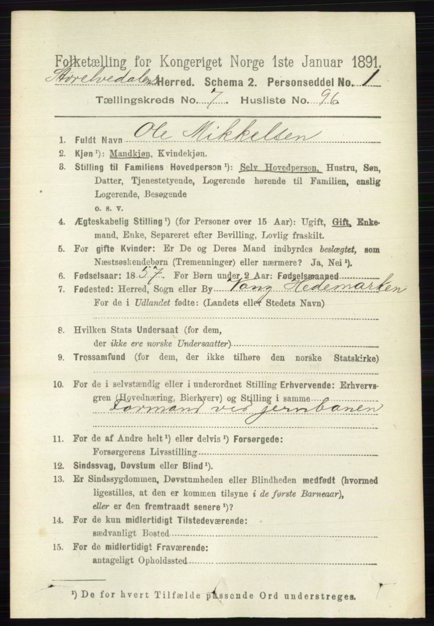 RA, 1891 census for 0430 Stor-Elvdal, 1891, p. 3393