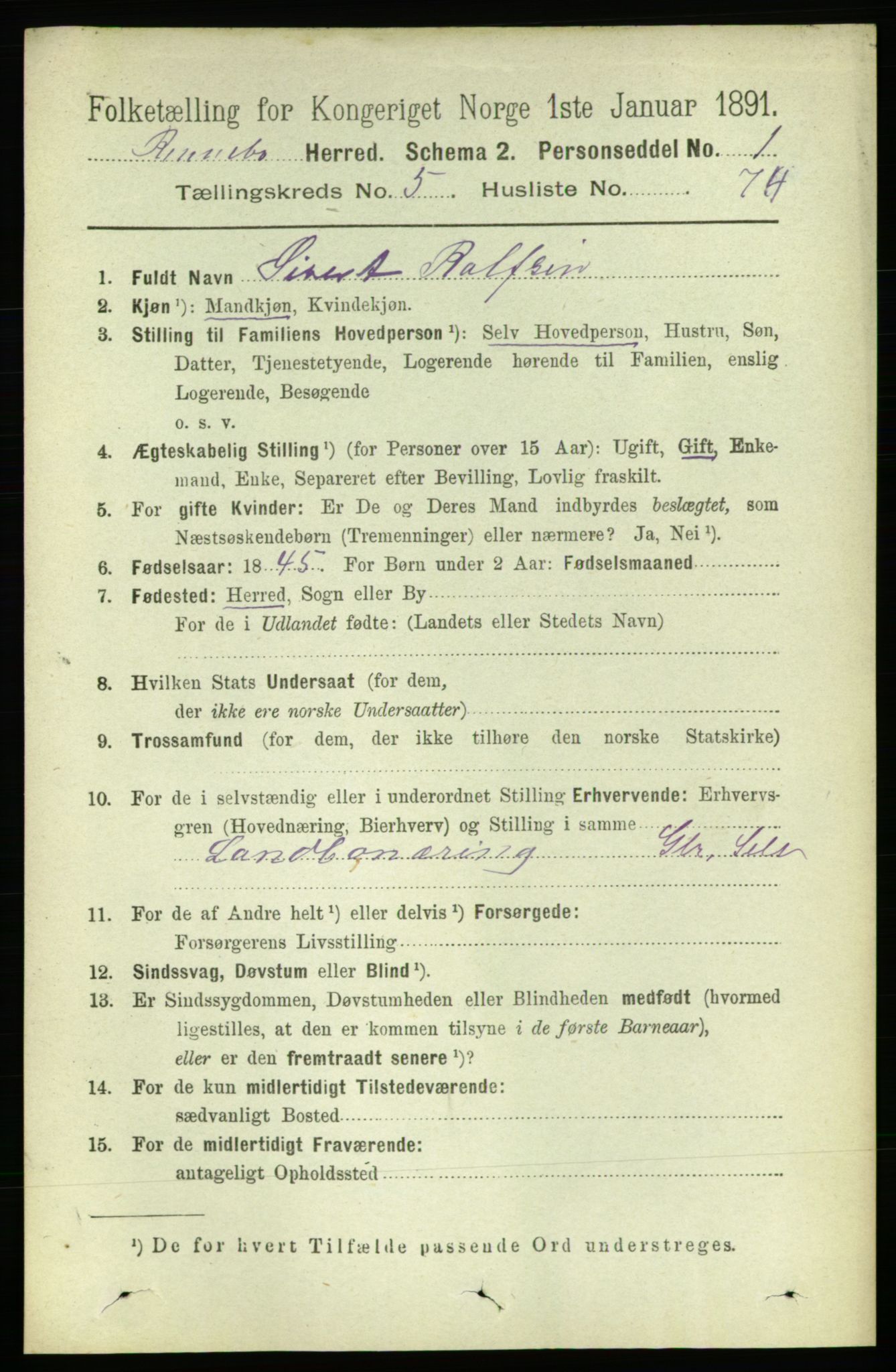 RA, 1891 census for 1635 Rennebu, 1891, p. 3029