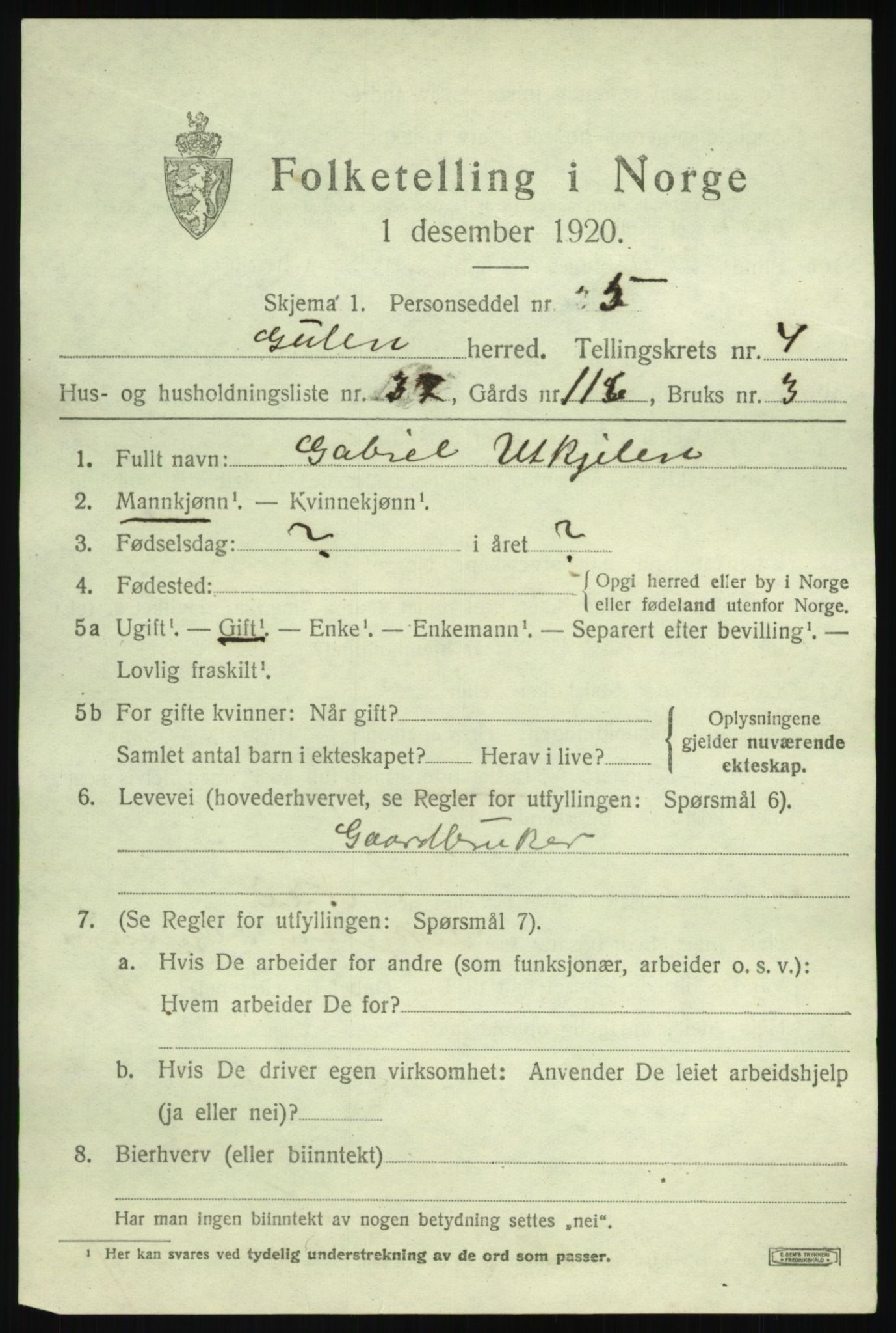 SAB, 1920 census for Gulen, 1920, p. 2091