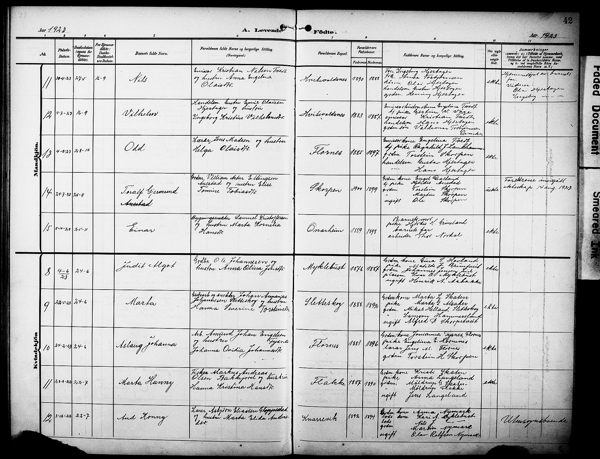 Tysnes sokneprestembete, AV/SAB-A-78601/H/Hab: Parish register (copy) no. C 3, 1908-1924, p. 42