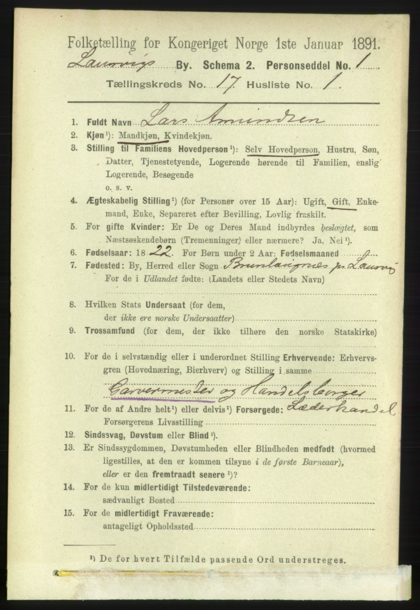 RA, 1891 census for 0707 Larvik, 1891, p. 12338