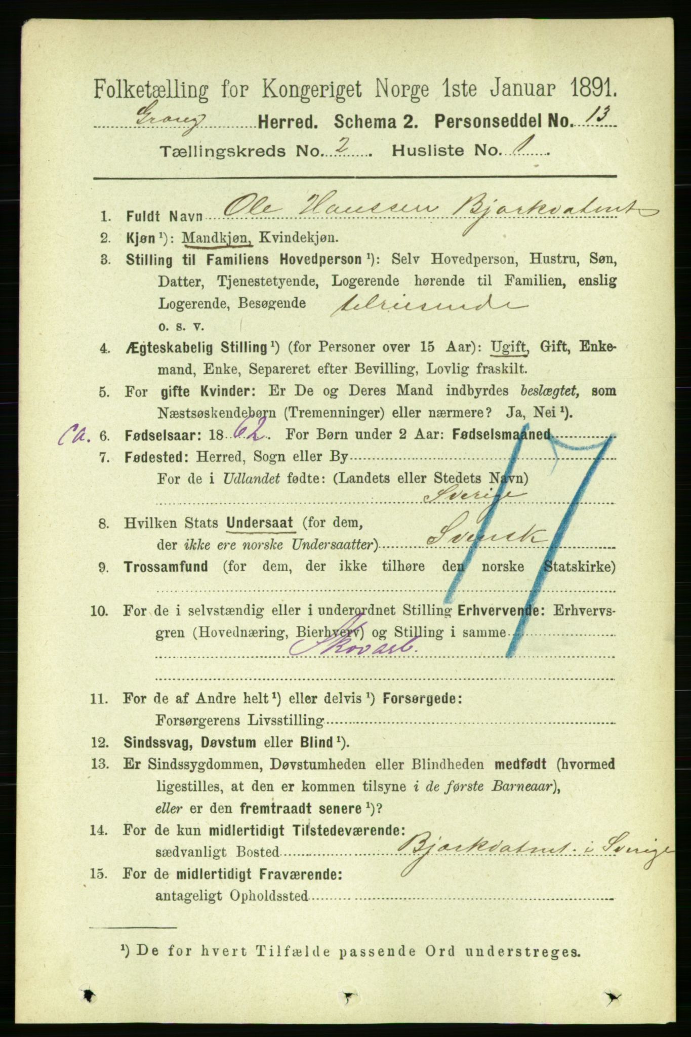 RA, 1891 census for 1742 Grong, 1891, p. 734