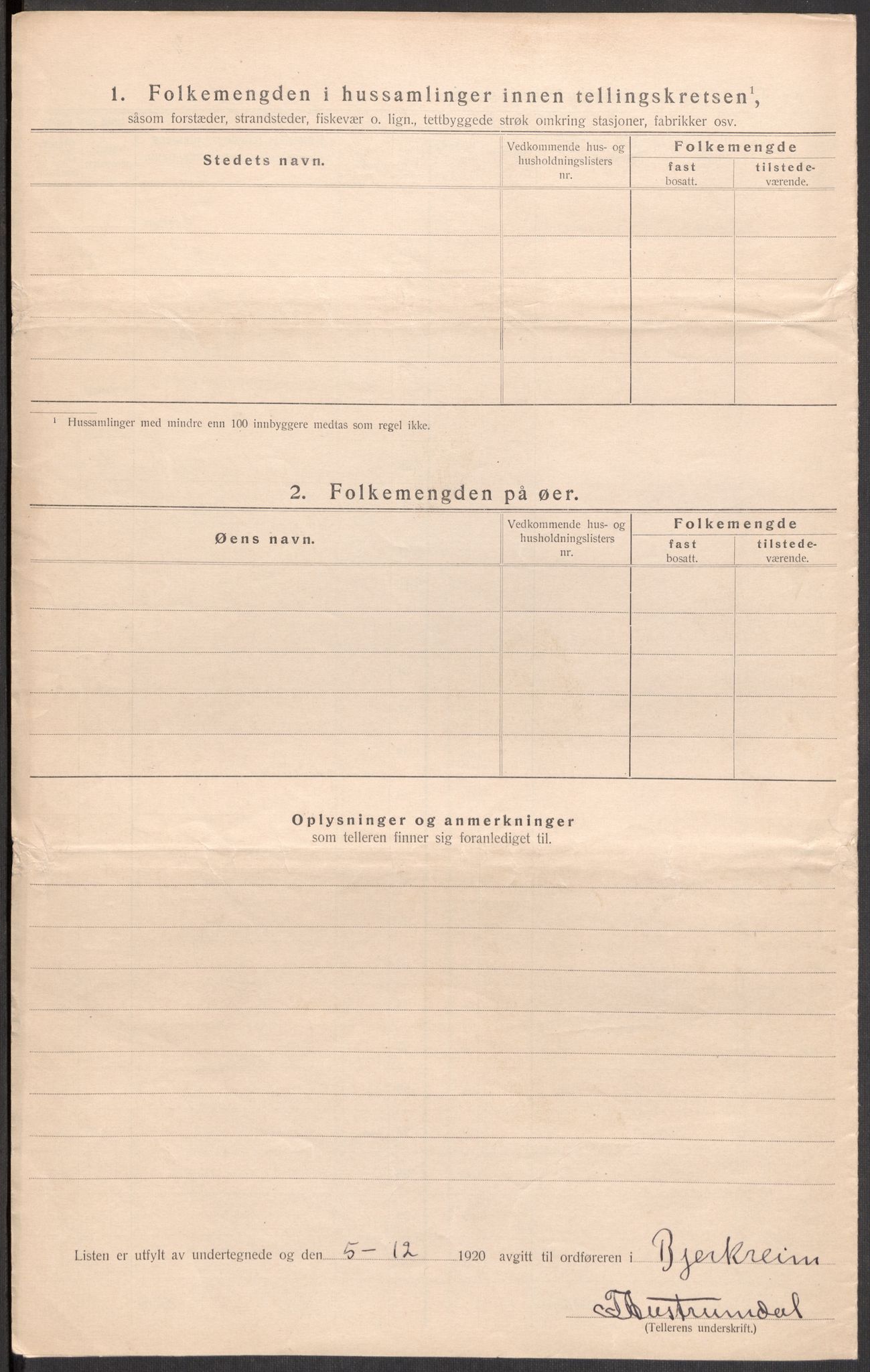 SAST, 1920 census for Bjerkreim, 1920, p. 21