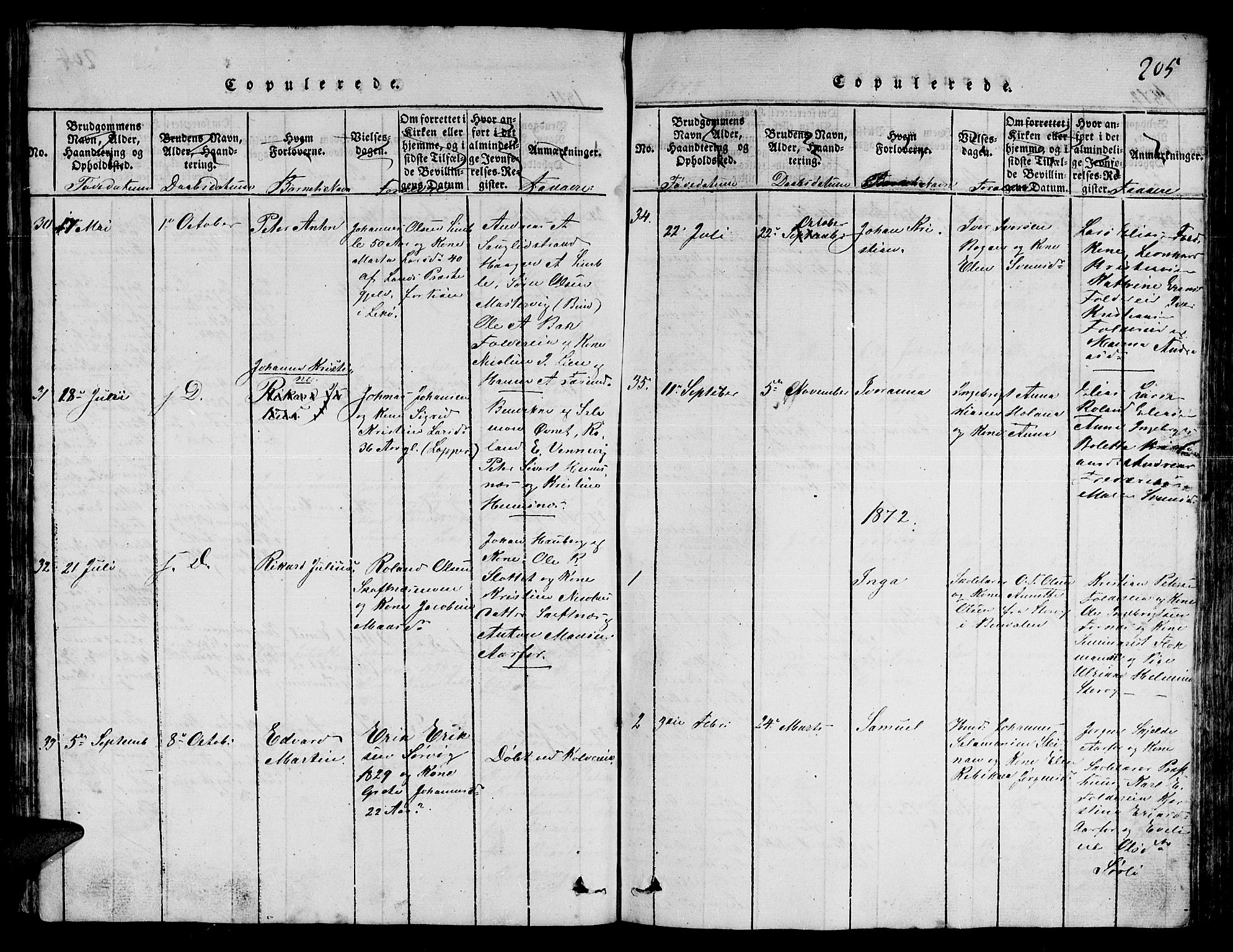 Ministerialprotokoller, klokkerbøker og fødselsregistre - Nord-Trøndelag, SAT/A-1458/780/L0648: Parish register (copy) no. 780C01 /3, 1815-1877, p. 205