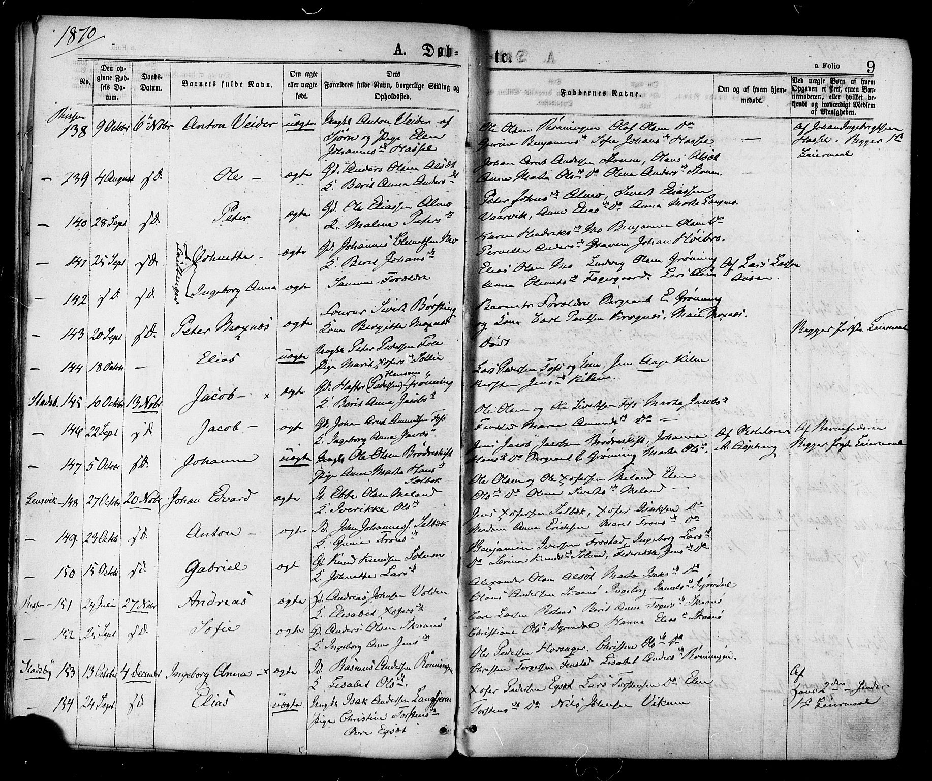 Ministerialprotokoller, klokkerbøker og fødselsregistre - Sør-Trøndelag, SAT/A-1456/646/L0613: Parish register (official) no. 646A11, 1870-1884, p. 9