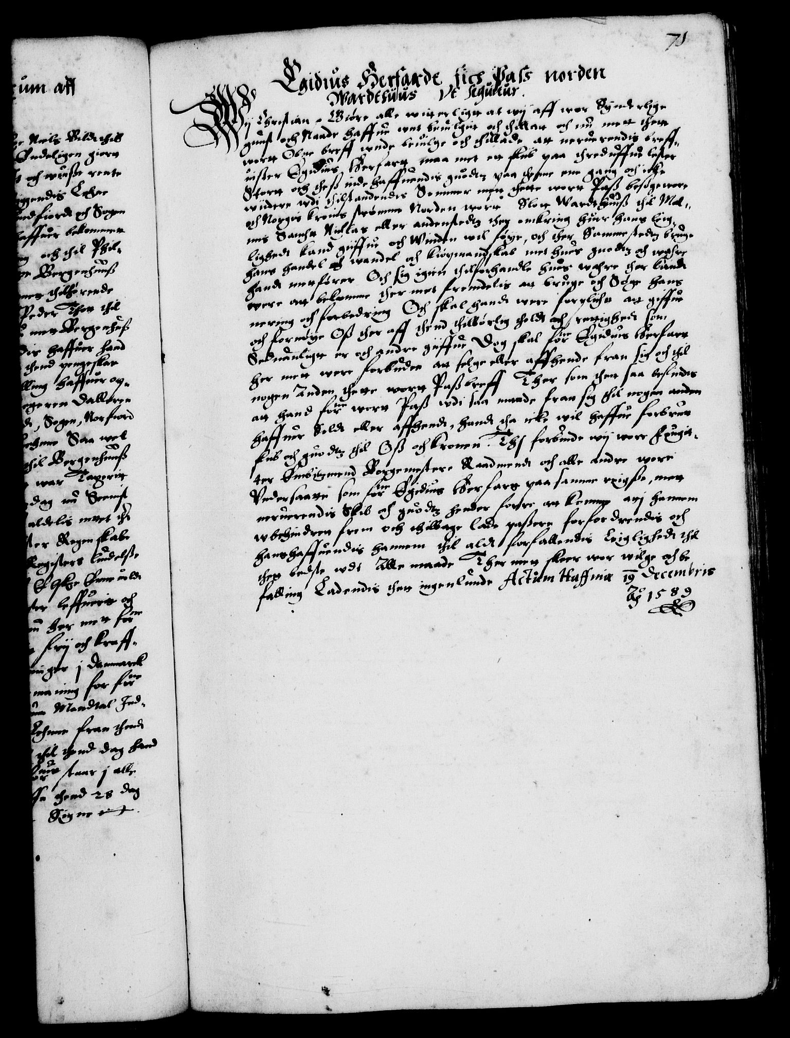 Danske Kanselli 1572-1799, RA/EA-3023/F/Fc/Fca/Fcaa/L0002: Norske registre (mikrofilm), 1588-1596, p. 71a