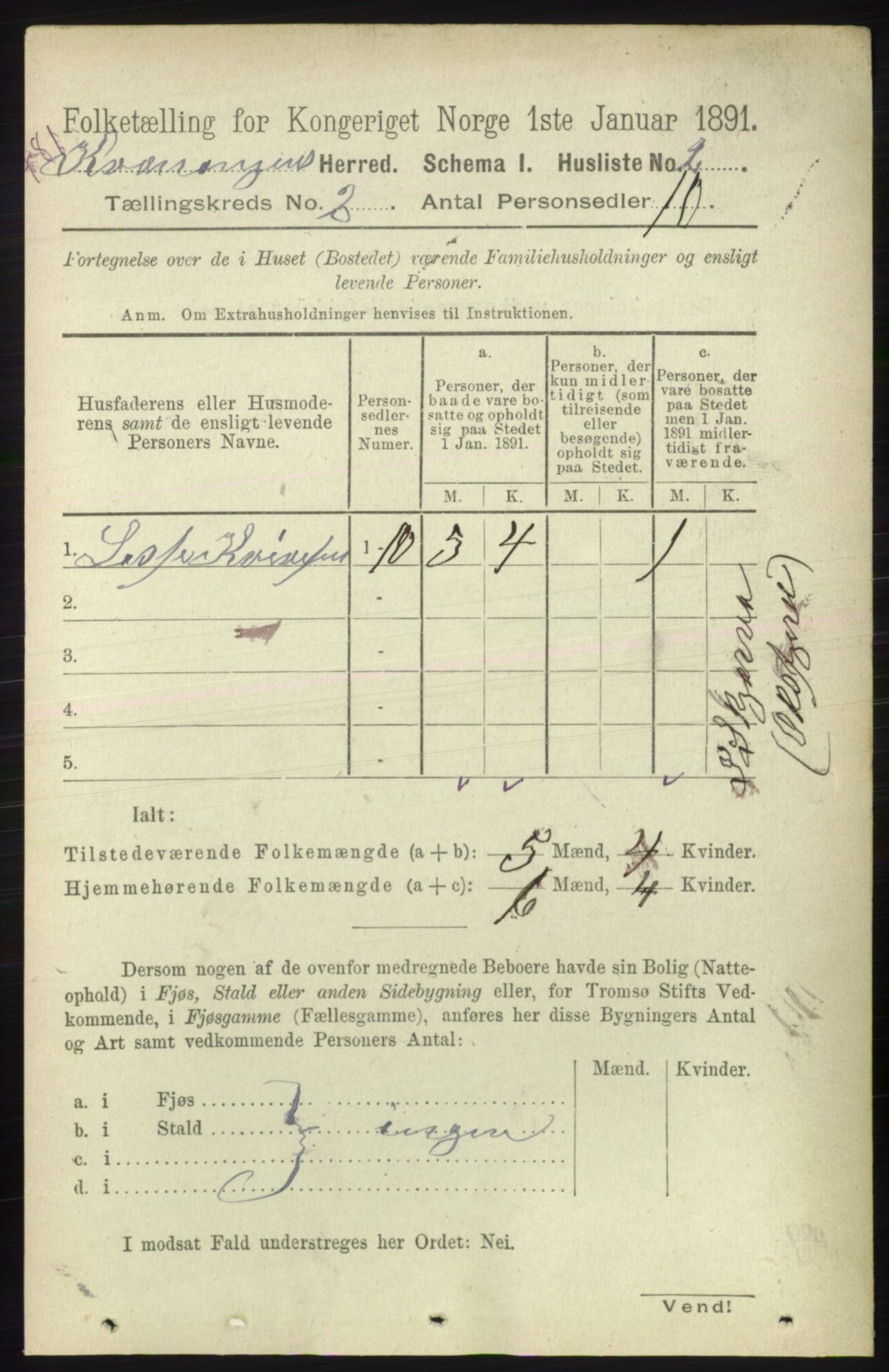 RA, 1891 census for 1943 Kvænangen, 1891, p. 326