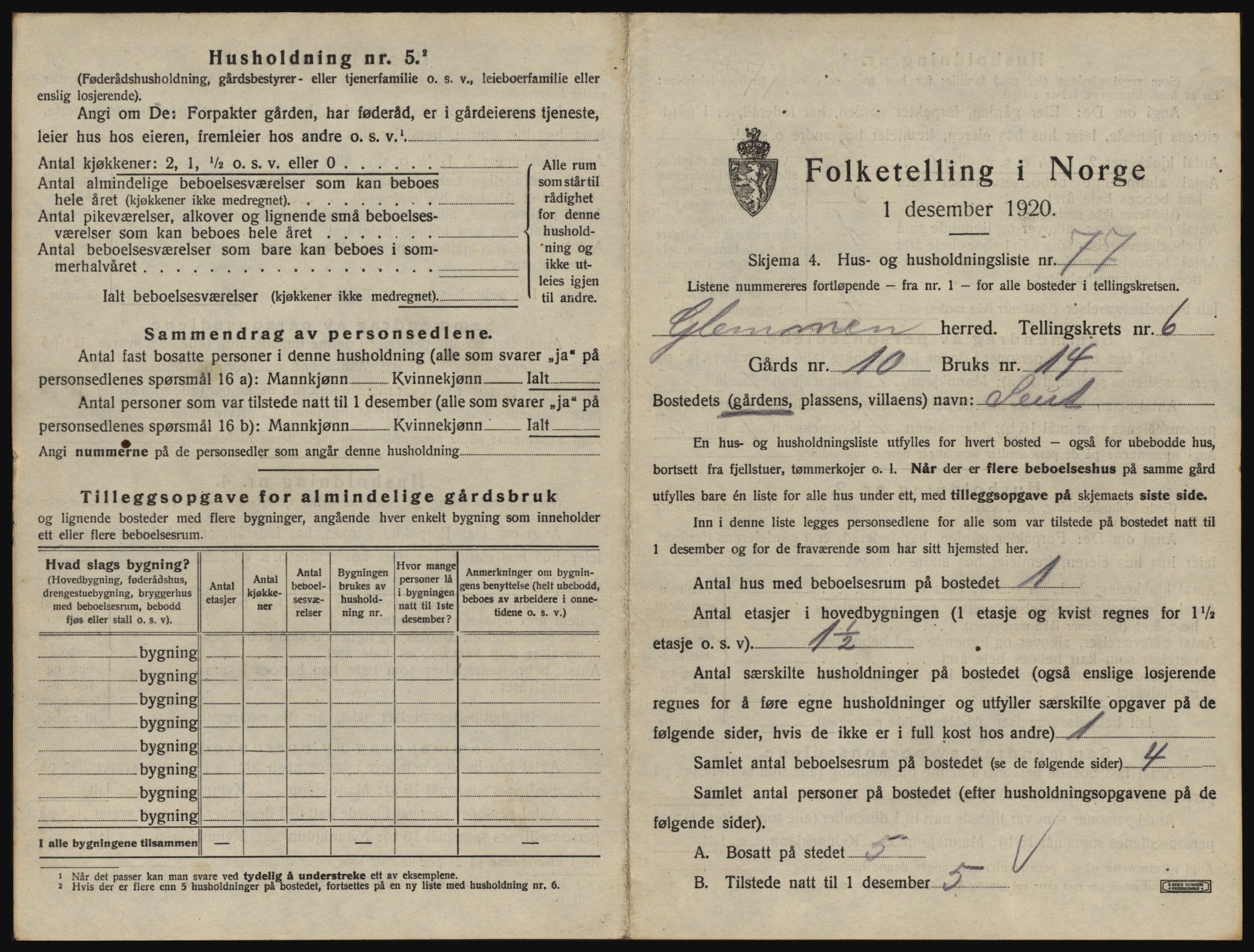 SAO, 1920 census for Glemmen, 1920, p. 2653