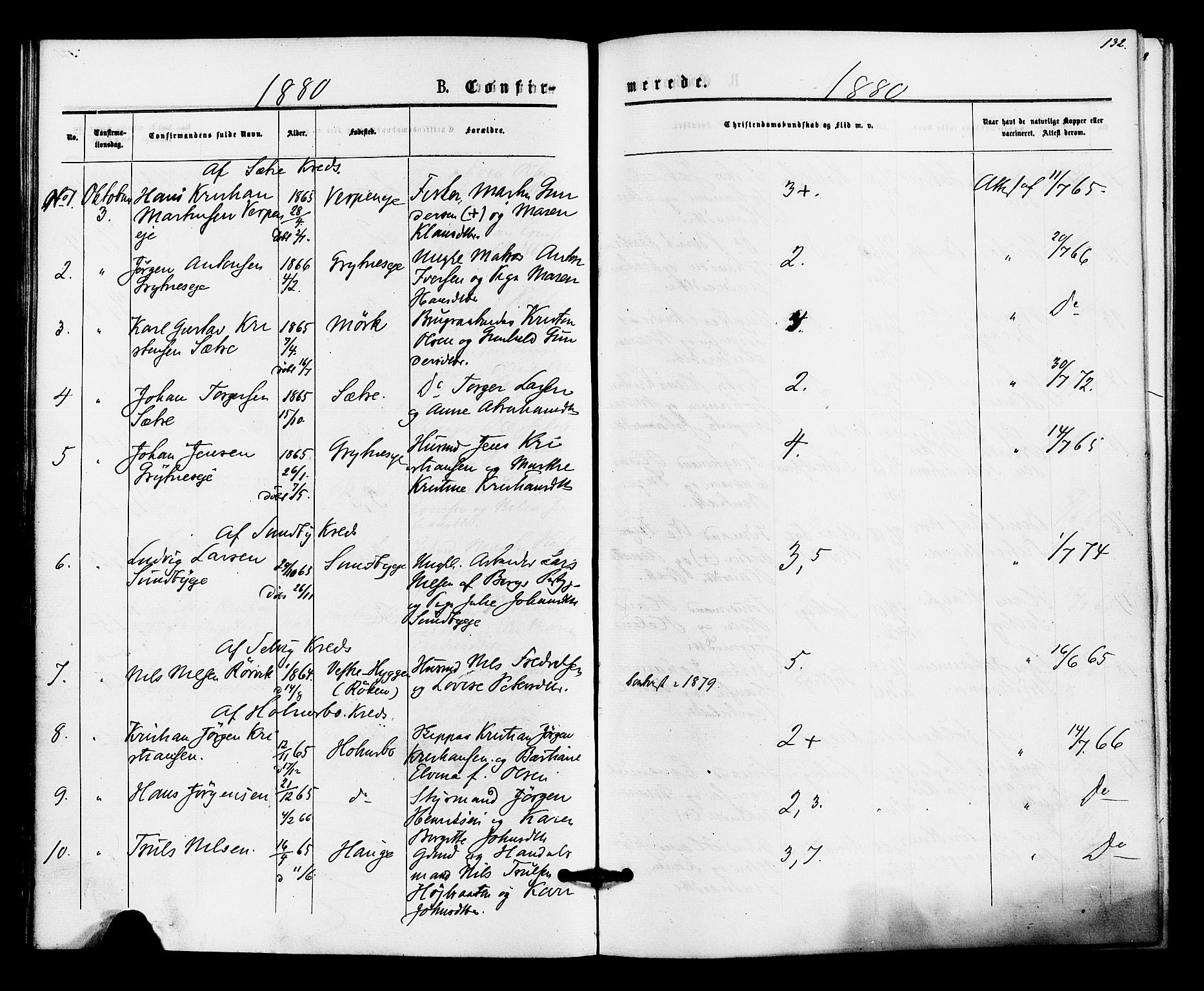 Hurum kirkebøker, SAKO/A-229/F/Fa/L0013: Parish register (official) no. 13, 1876-1881, p. 132