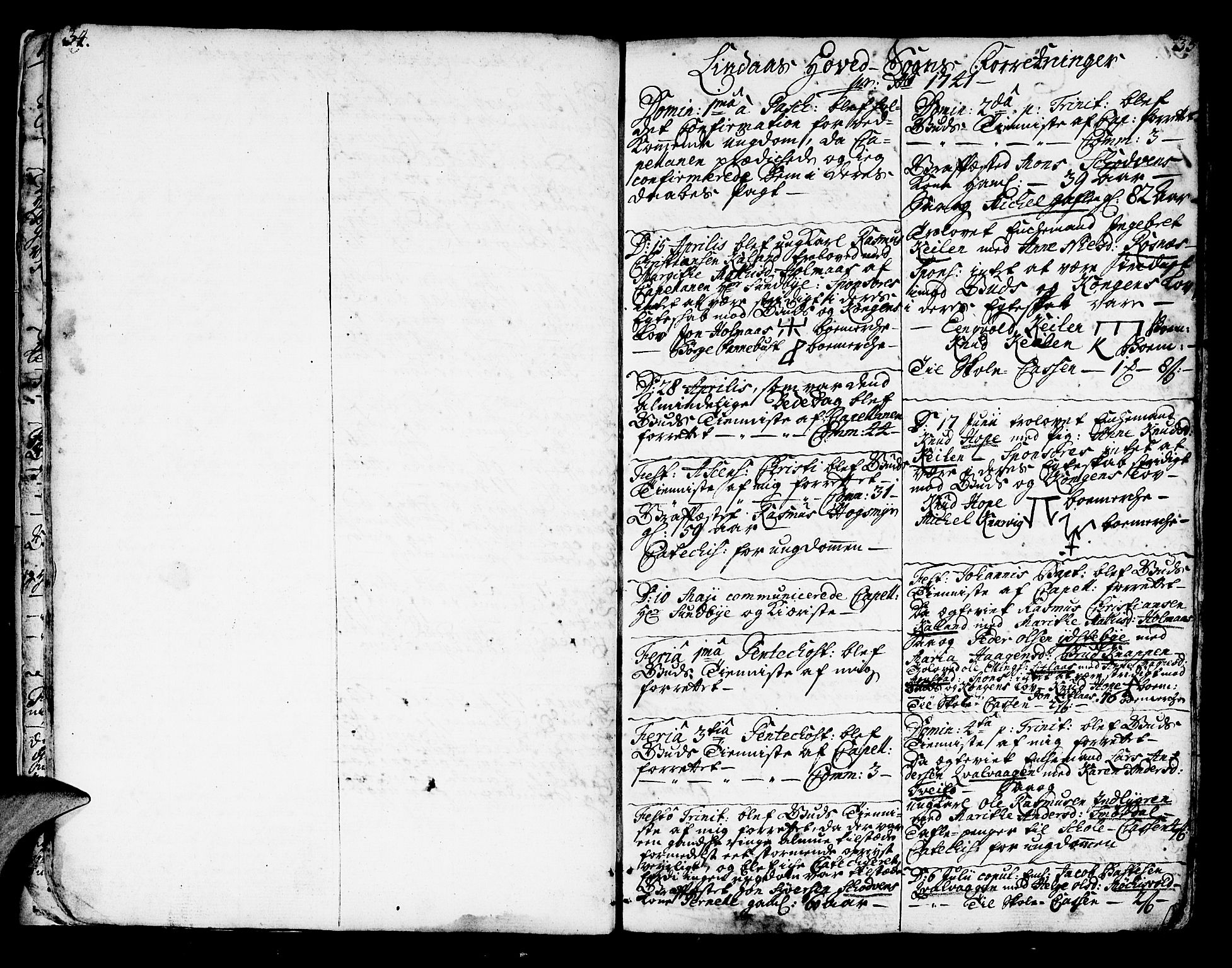 Lindås Sokneprestembete, SAB/A-76701/H/Haa: Parish register (official) no. A 2, 1740-1748, p. 34-35