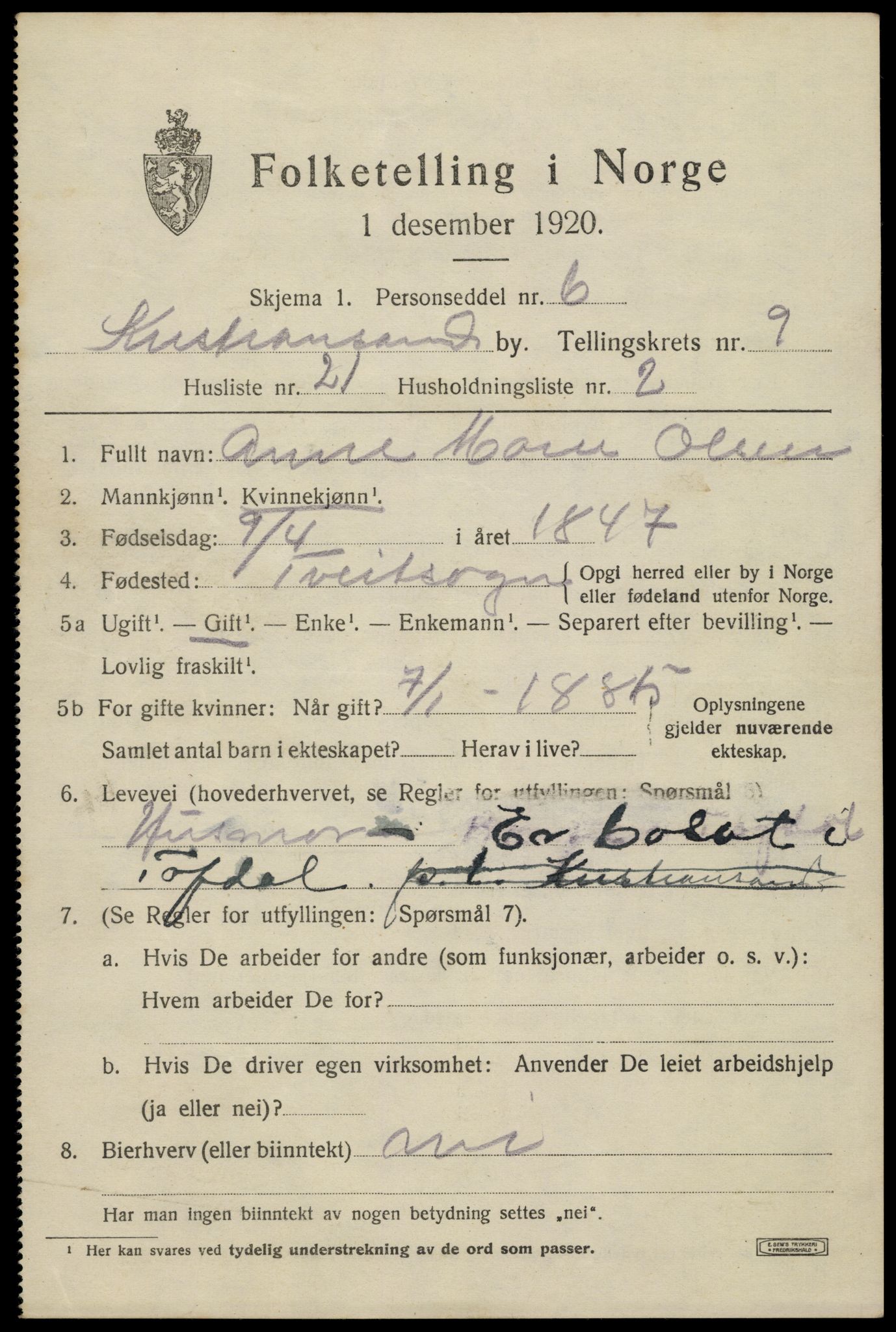 SAK, 1920 census for Kristiansand, 1920, p. 22893