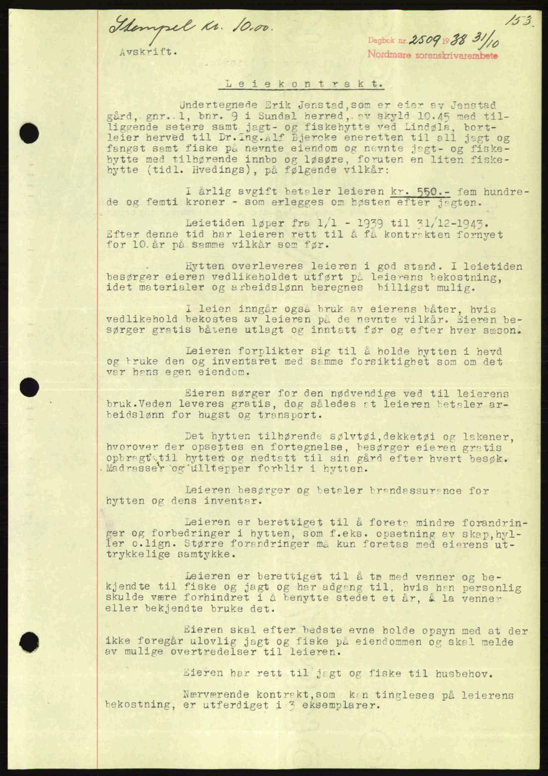 Nordmøre sorenskriveri, AV/SAT-A-4132/1/2/2Ca: Mortgage book no. B84, 1938-1939, Diary no: : 2509/1938