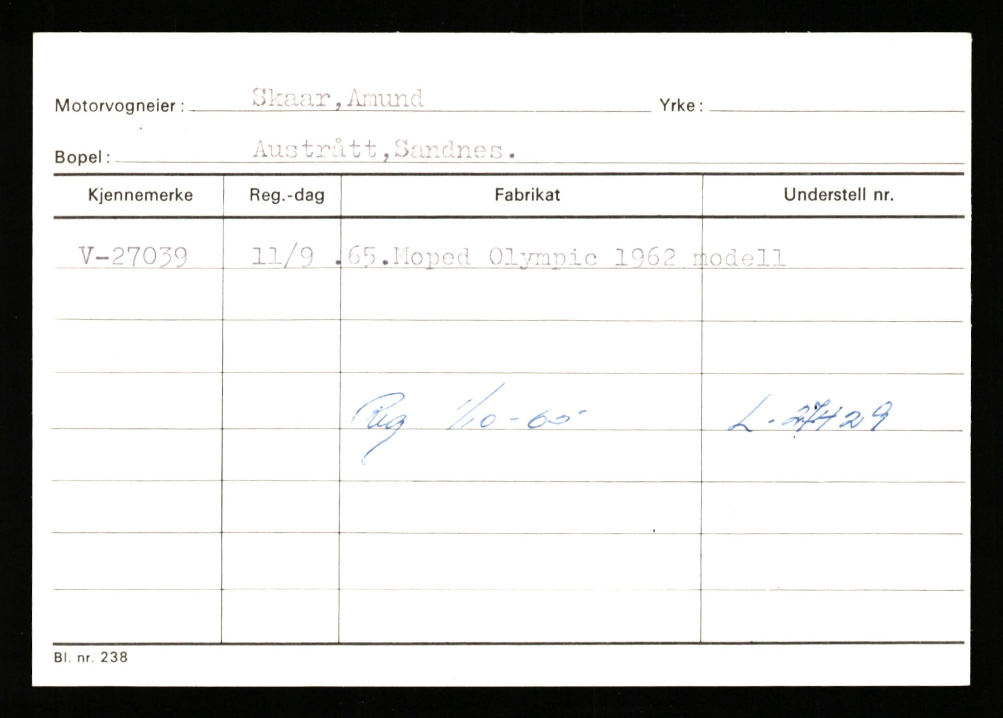 Stavanger trafikkstasjon, SAST/A-101942/0/G/L0005: Registreringsnummer: 23000 - 34245, 1930-1971, p. 1359