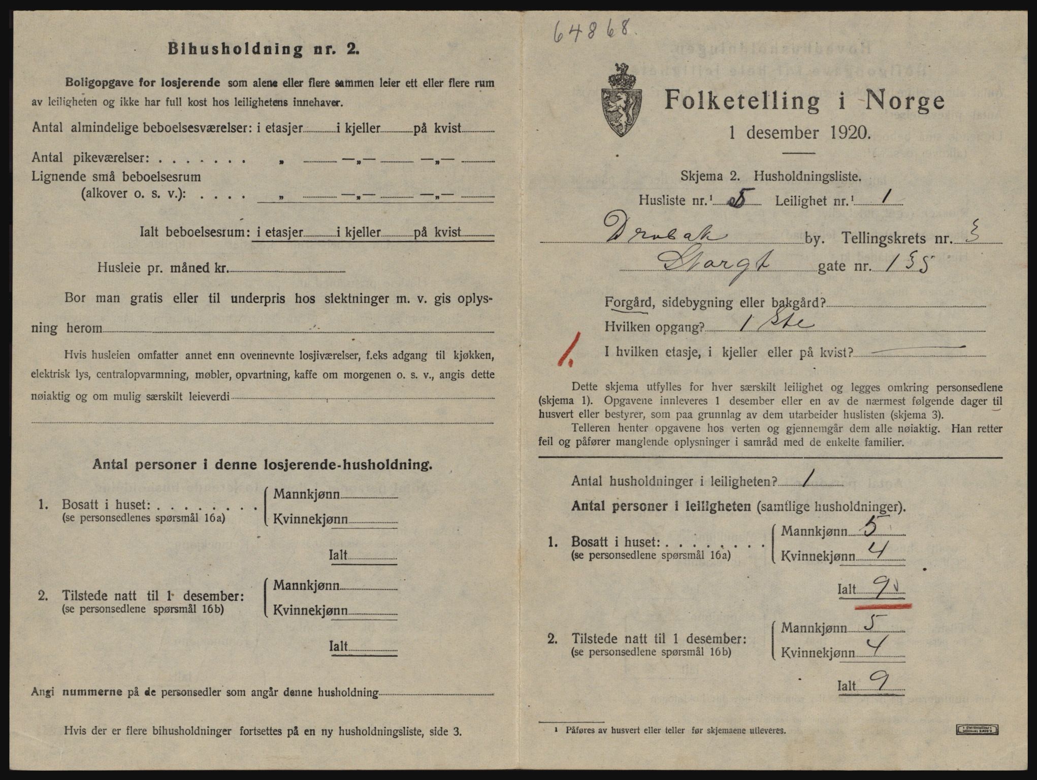 SAO, 1920 census for Drøbak, 1920, p. 1125