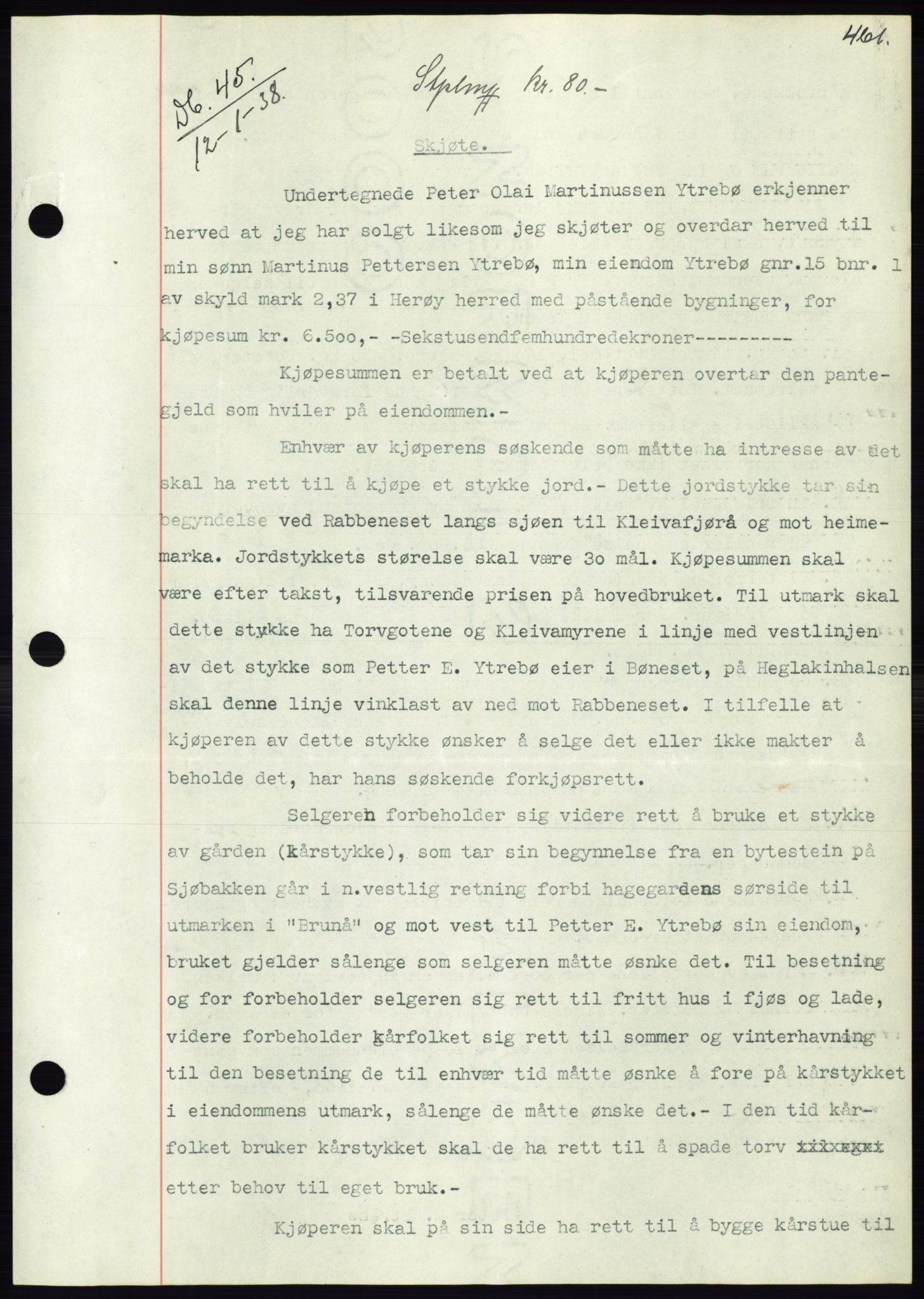 Søre Sunnmøre sorenskriveri, AV/SAT-A-4122/1/2/2C/L0064: Mortgage book no. 58, 1937-1938, Diary no: : 45/1938