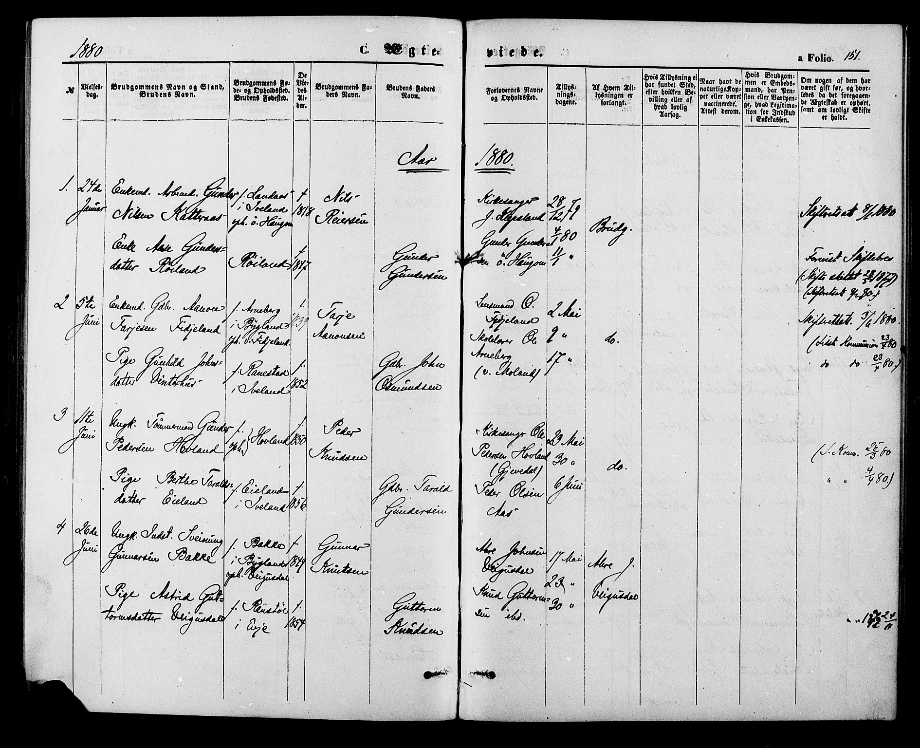 Herefoss sokneprestkontor, SAK/1111-0019/F/Fa/Fab/L0003: Parish register (official) no. A 3, 1875-1886, p. 151