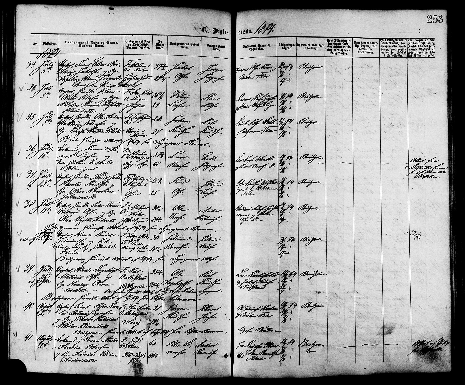 Ministerialprotokoller, klokkerbøker og fødselsregistre - Møre og Romsdal, AV/SAT-A-1454/528/L0399: Parish register (official) no. 528A10, 1864-1879, p. 253