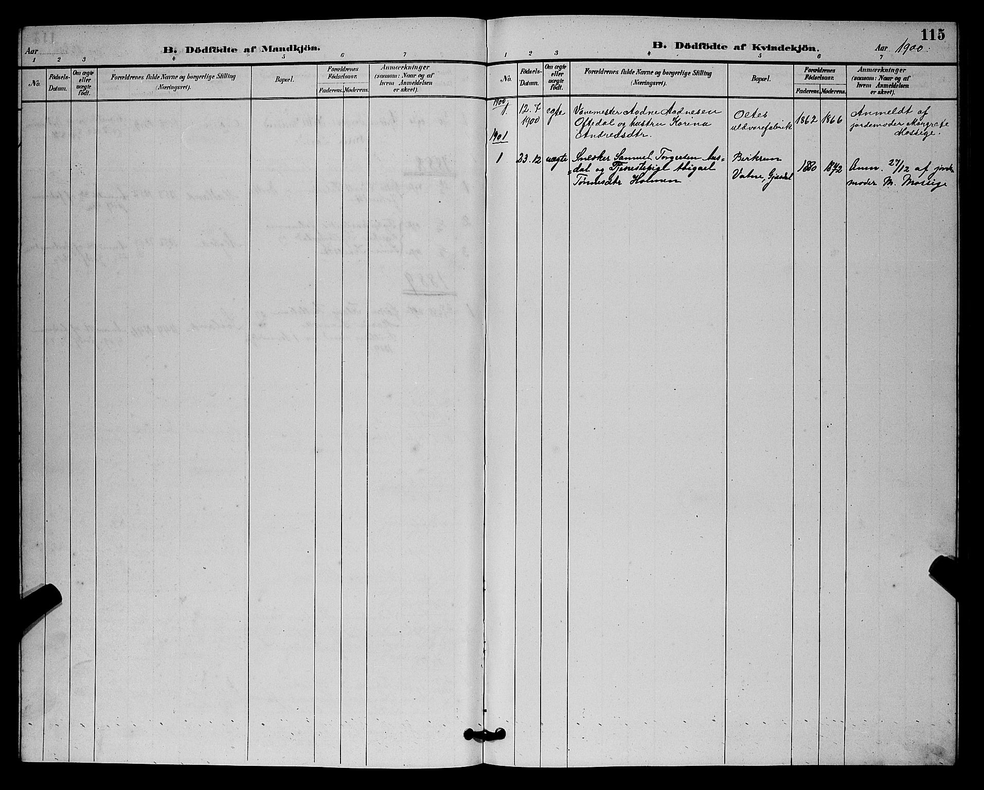 Lye sokneprestkontor, SAST/A-101794/001/30BB/L0008: Parish register (copy) no. B 7, 1887-1901, p. 115