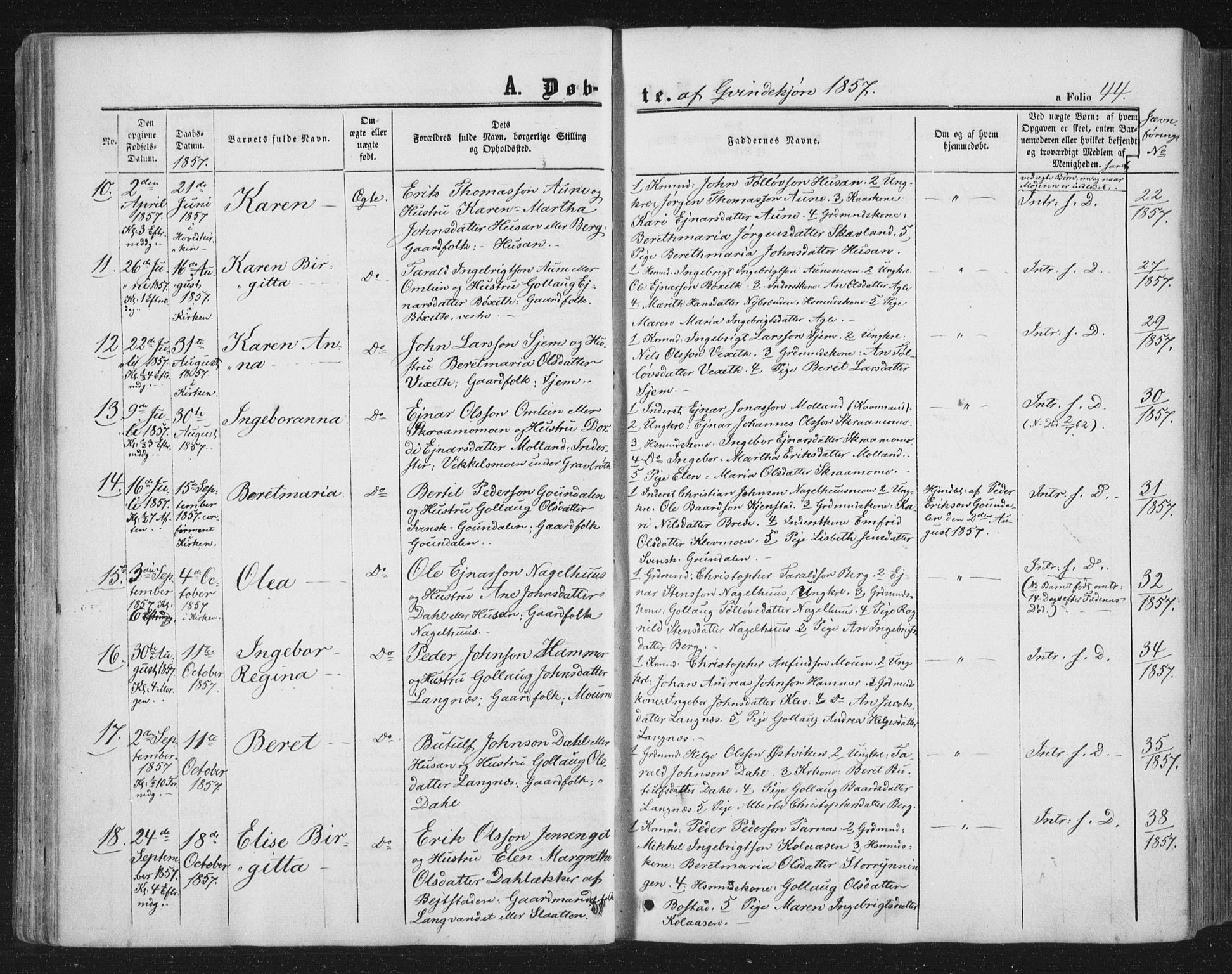 Ministerialprotokoller, klokkerbøker og fødselsregistre - Nord-Trøndelag, SAT/A-1458/749/L0472: Parish register (official) no. 749A06, 1857-1873, p. 44