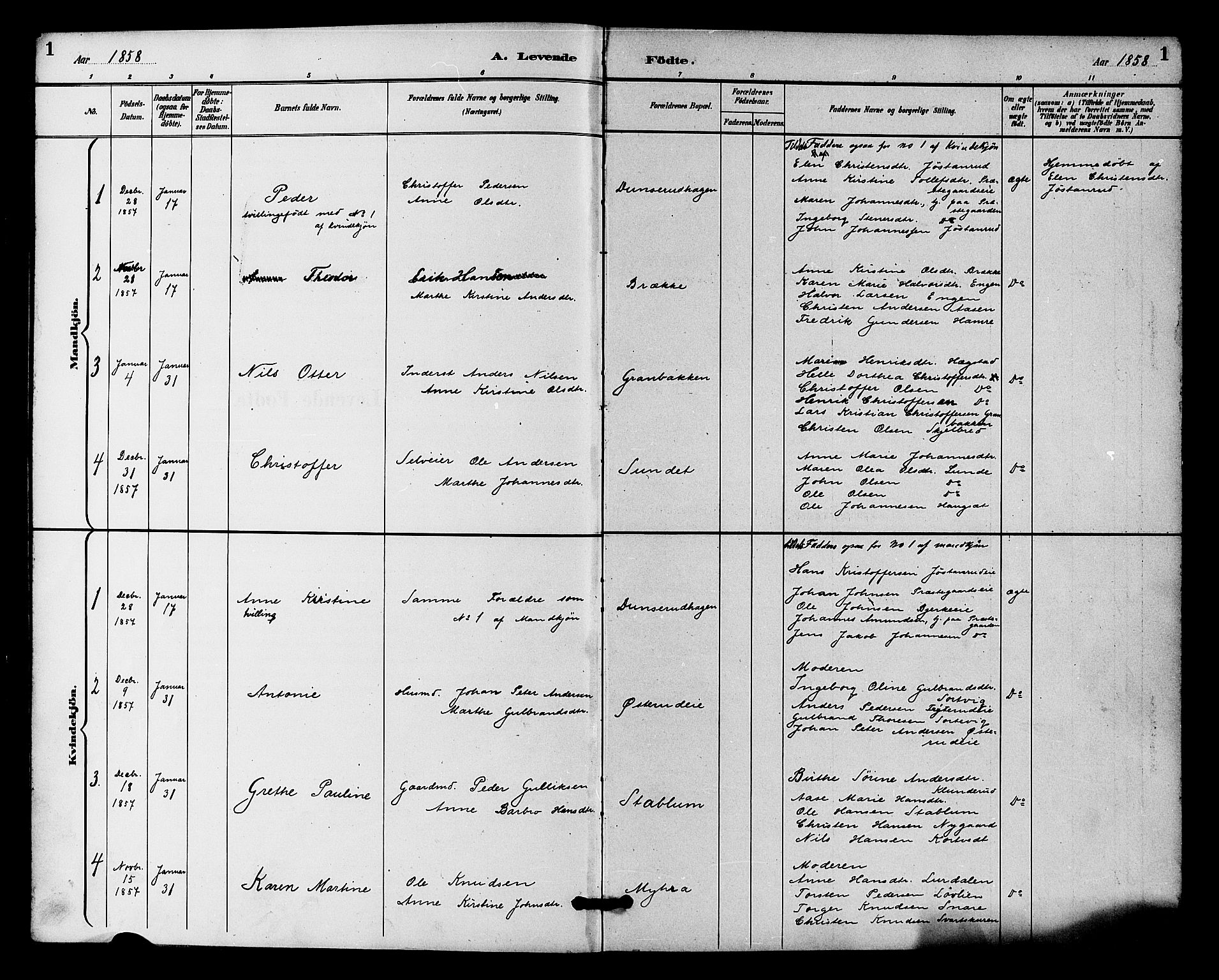 Fiskum kirkebøker, SAKO/A-15/F/Fa/L0001: Parish register (official) no. 1, 1858-1877, p. 1